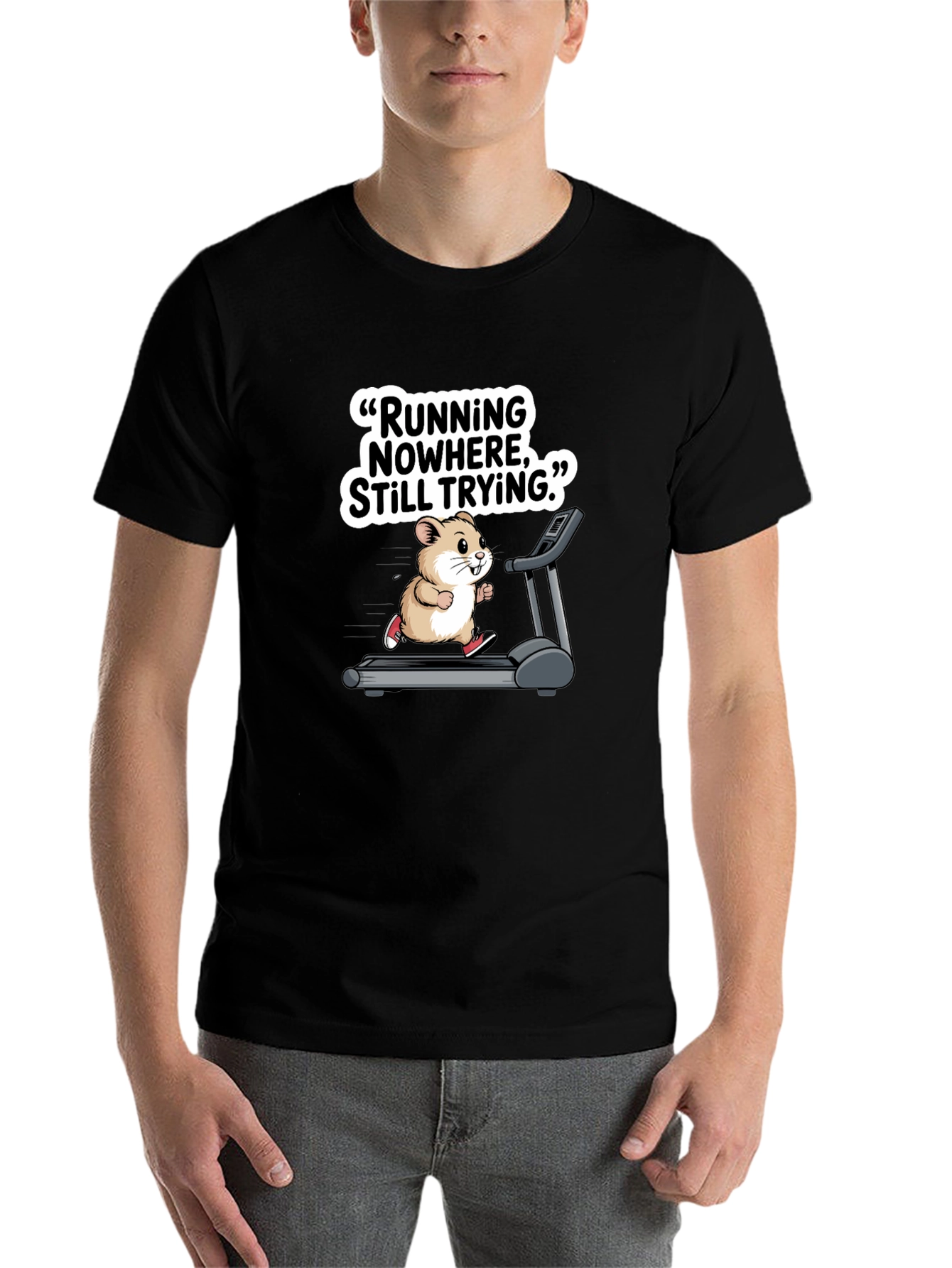 Black Hamster Treadmill Graphic Tee - Funny Workout Shirt view 7