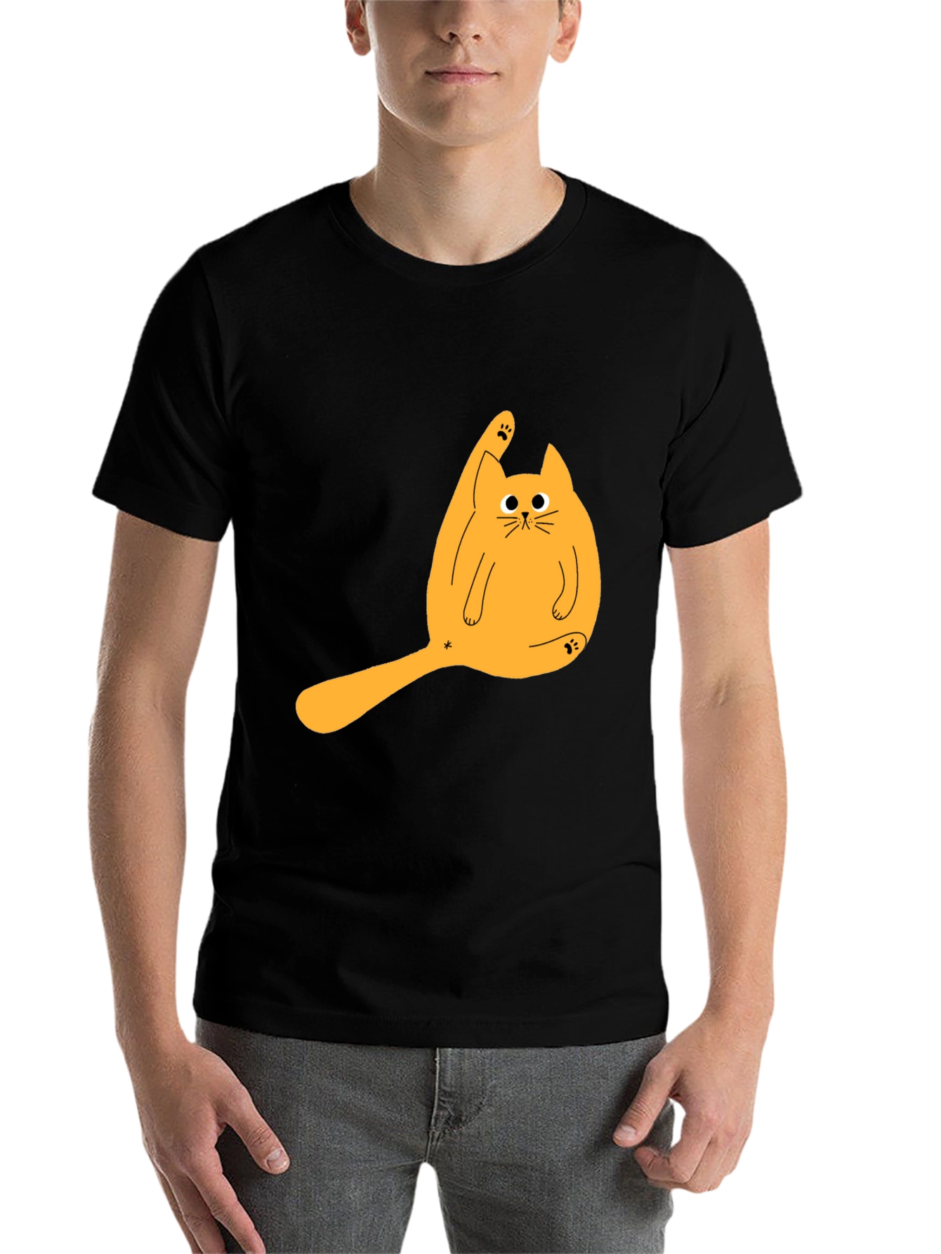 Black Funny Cat Licking Paw Graphic Tee - Black T-Shirt view 7