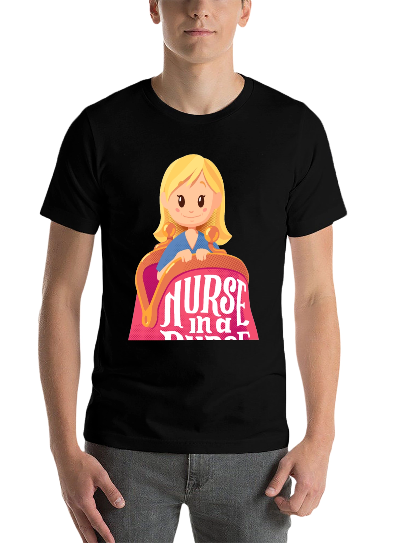 Black Nurse in a Purse Cartoon Graphic T-Shirt view 7
