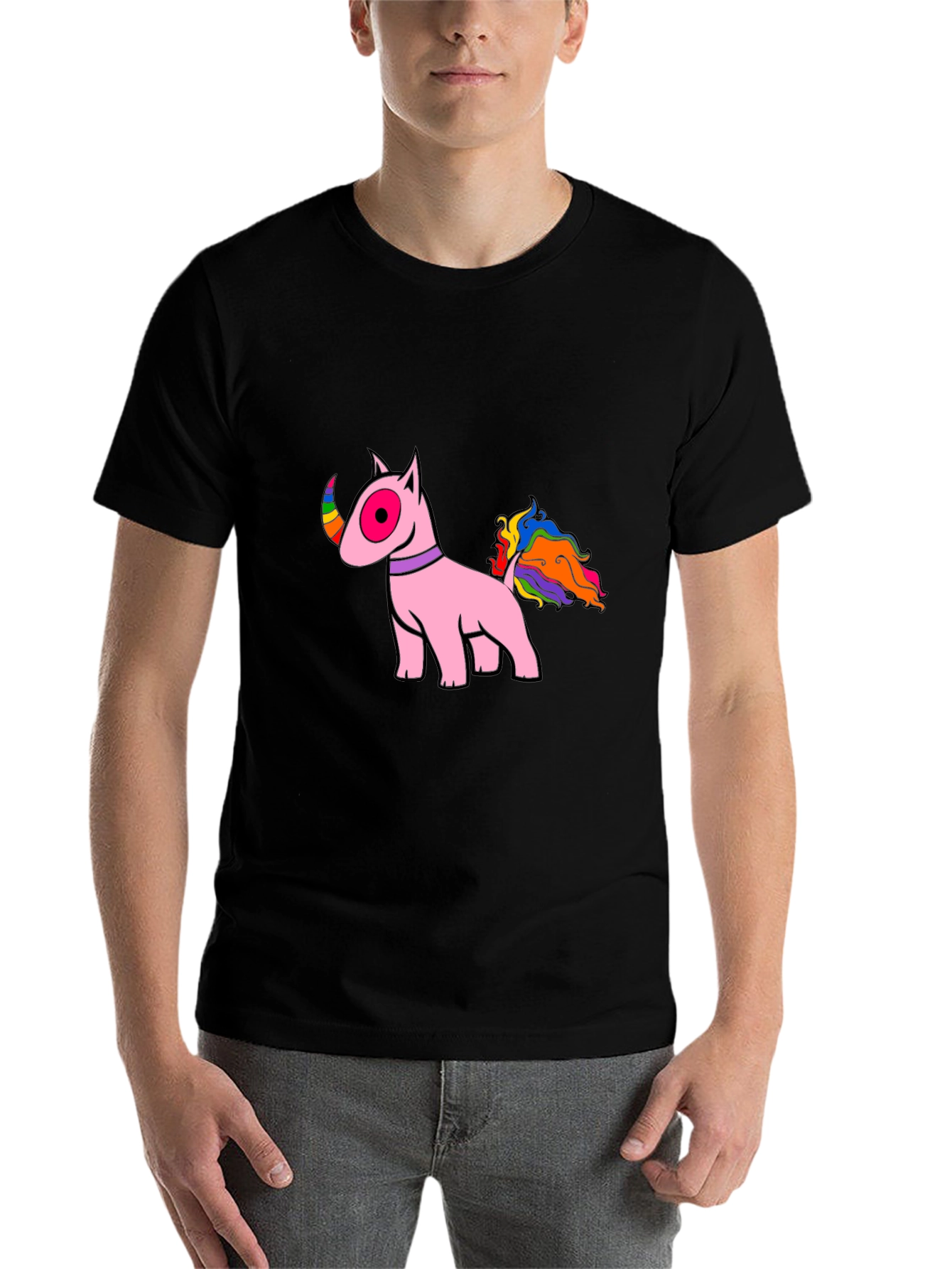 Black Pink Bull Terrier Rainbow Tail T-Shirt view 7