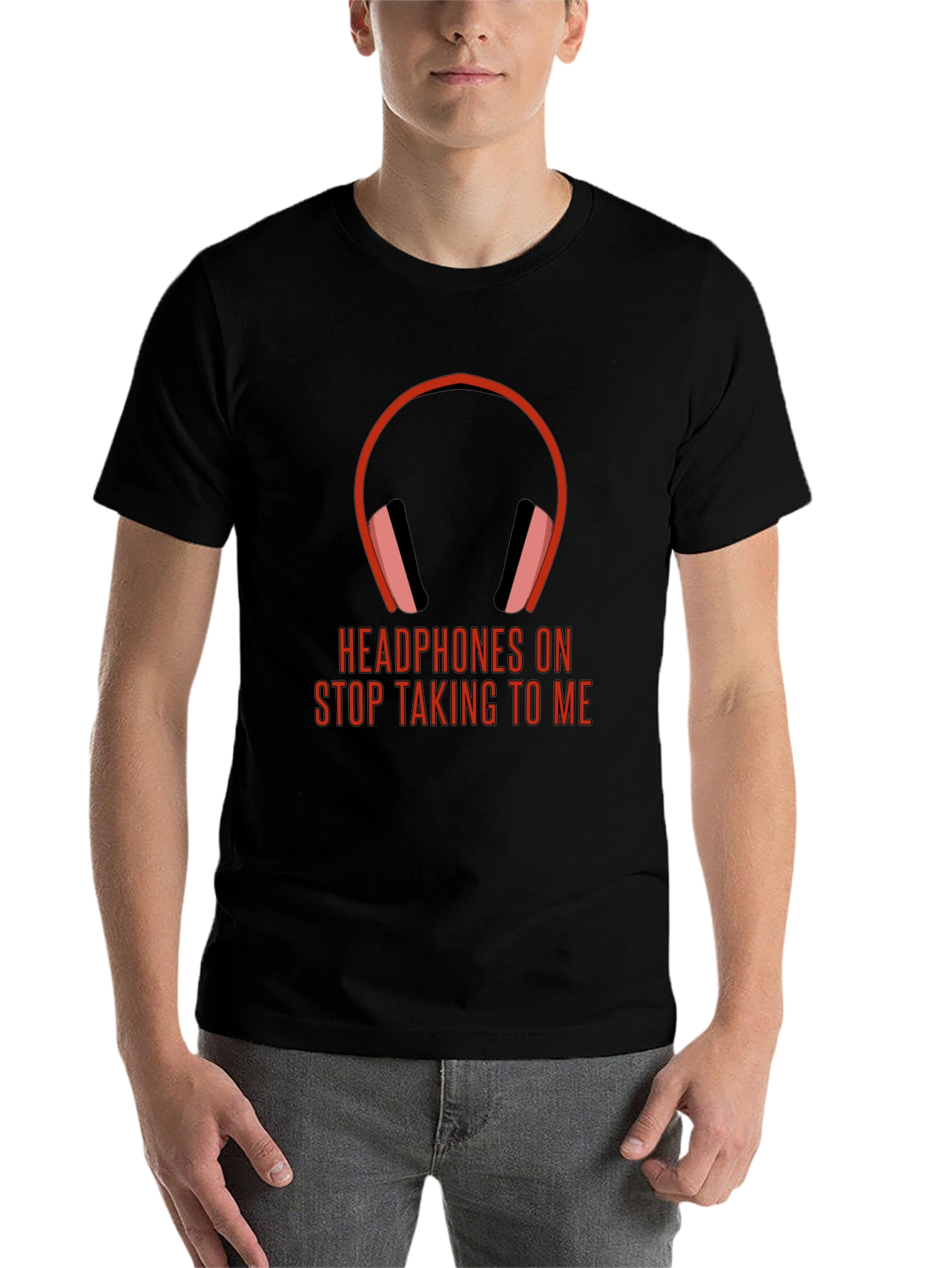 Black Headphones On Graphic Tee - Introvert Humor T-Shirt view 7