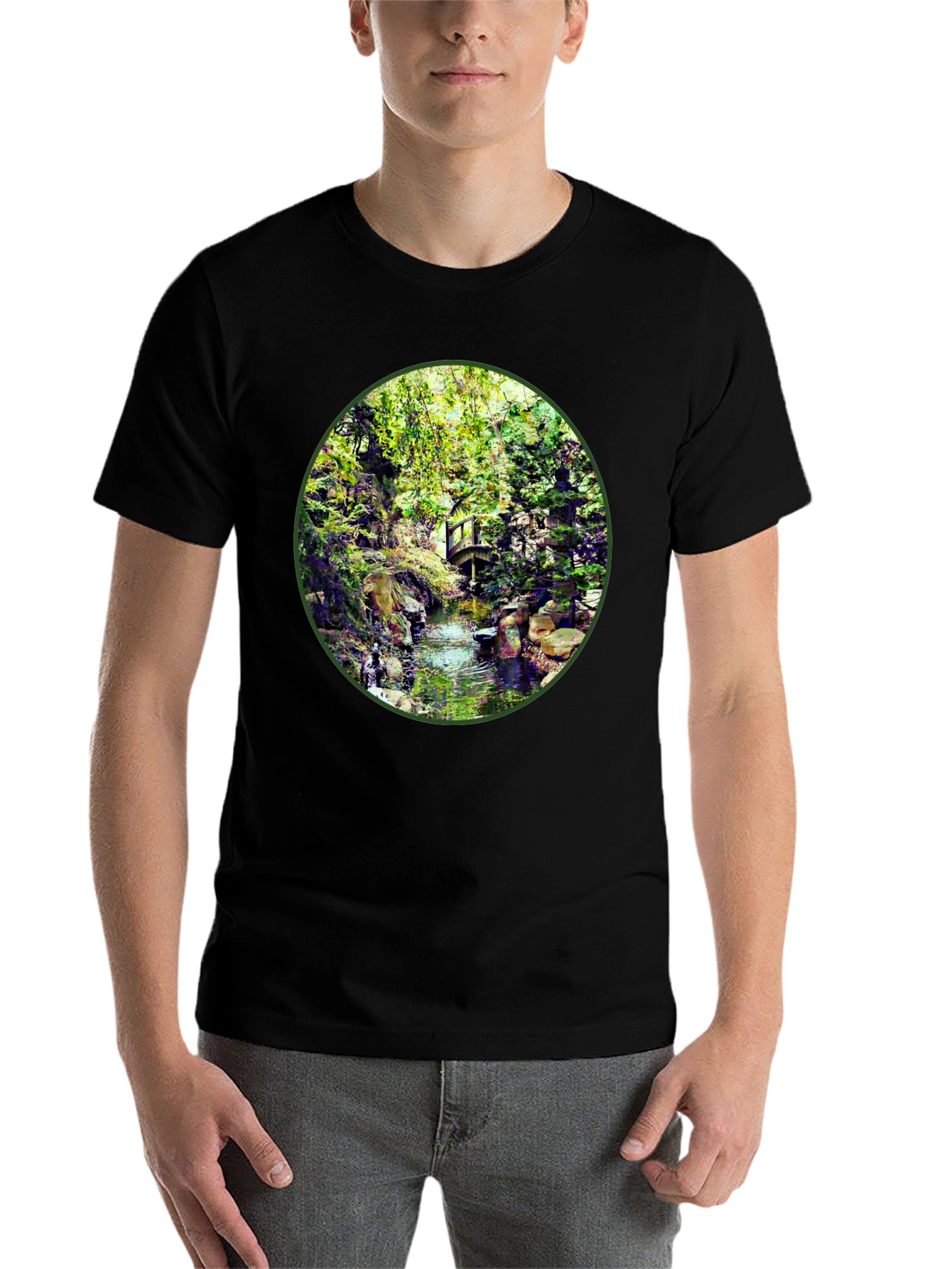 Black Nature Stream T-Shirt - Unique Design view 7