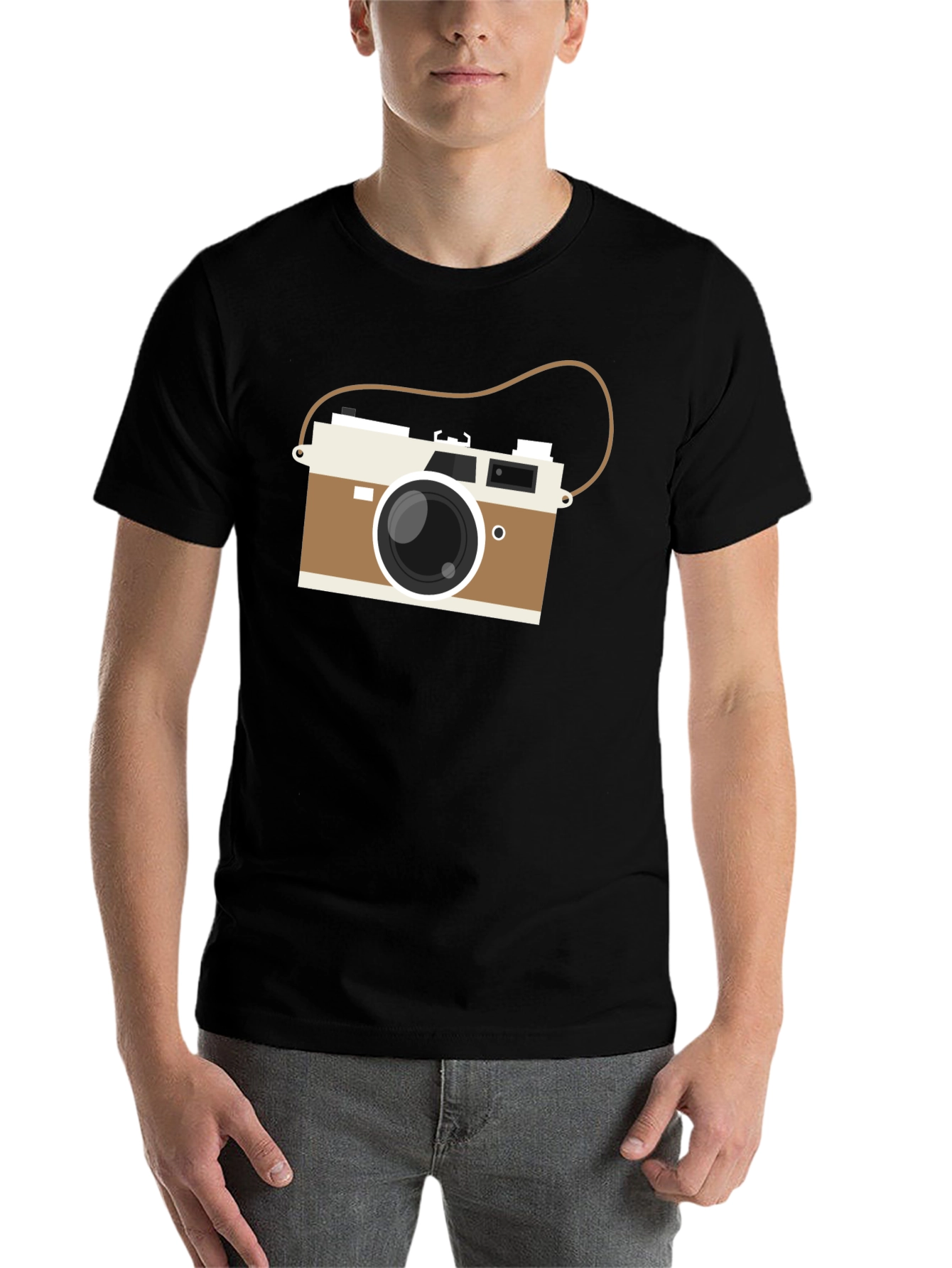 Black Vintage Camera Graphic Tee - Black Casual T-Shirt view 7