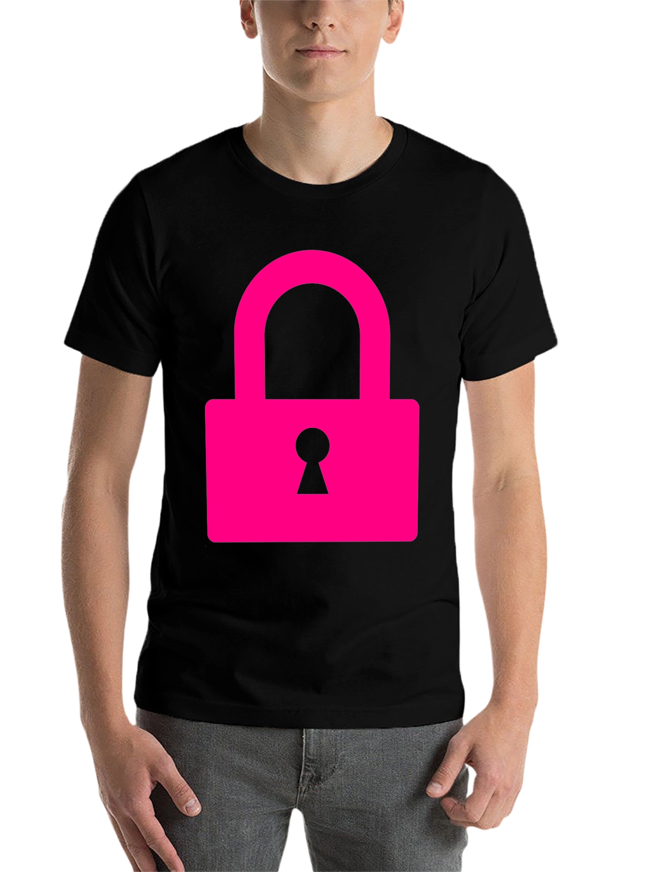 Black Cool Pink Lock Graphic T-Shirt view 7