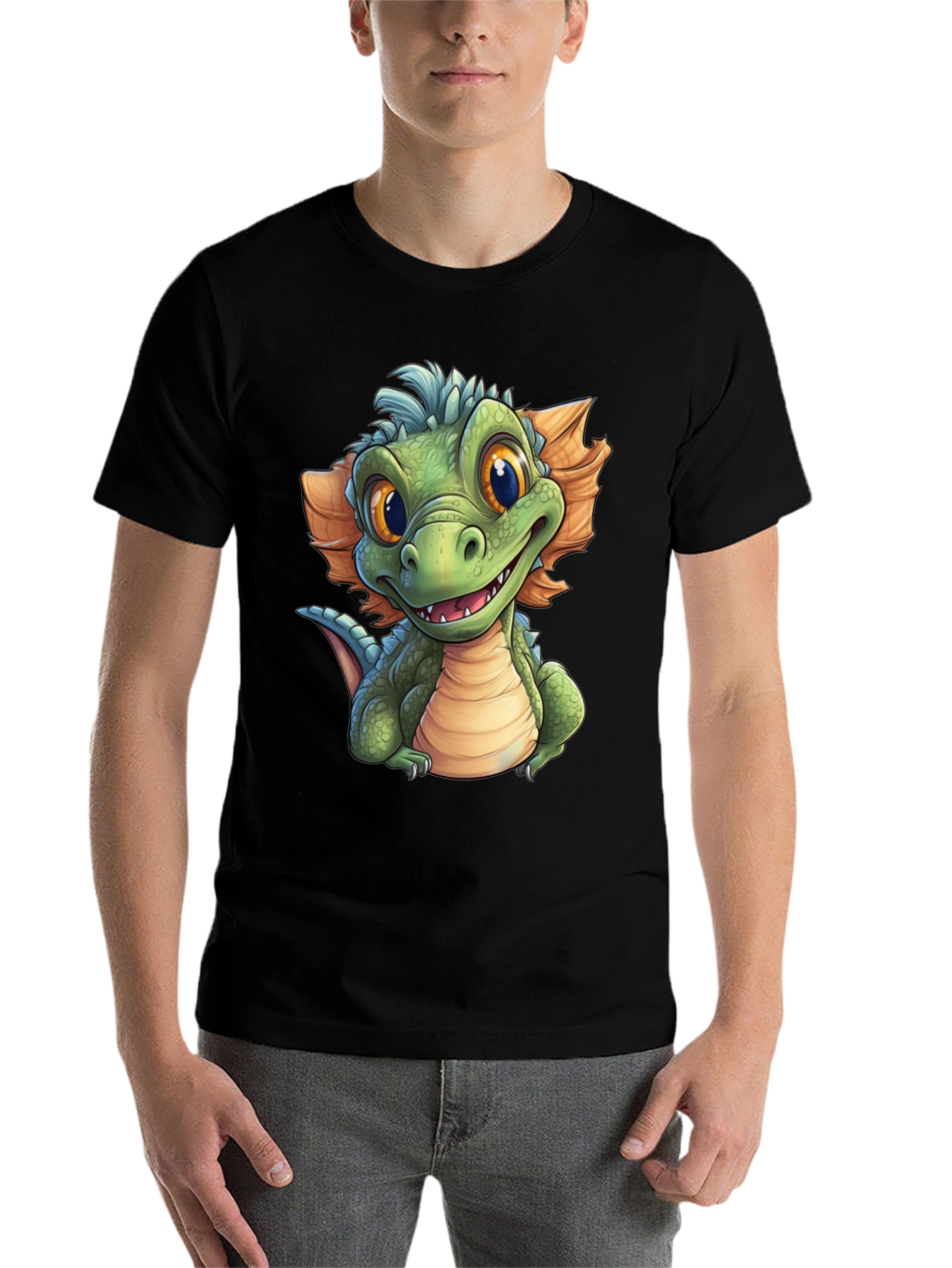 Black Cartoon Dragon Graphic T-Shirt - Fun & Unique Design view 7