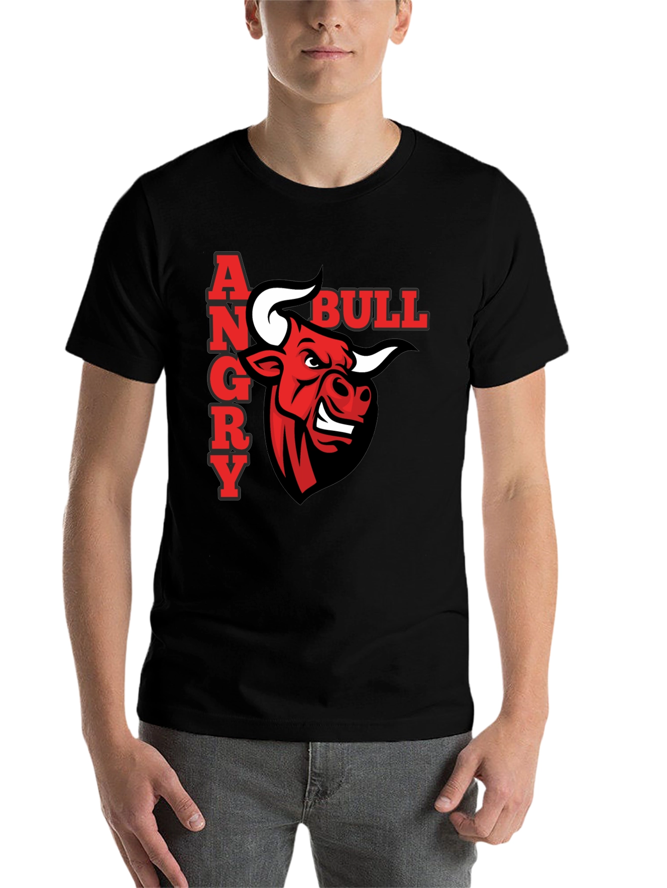 Black Angry Bull Graphic T-Shirt - Black Casual Tee view 7