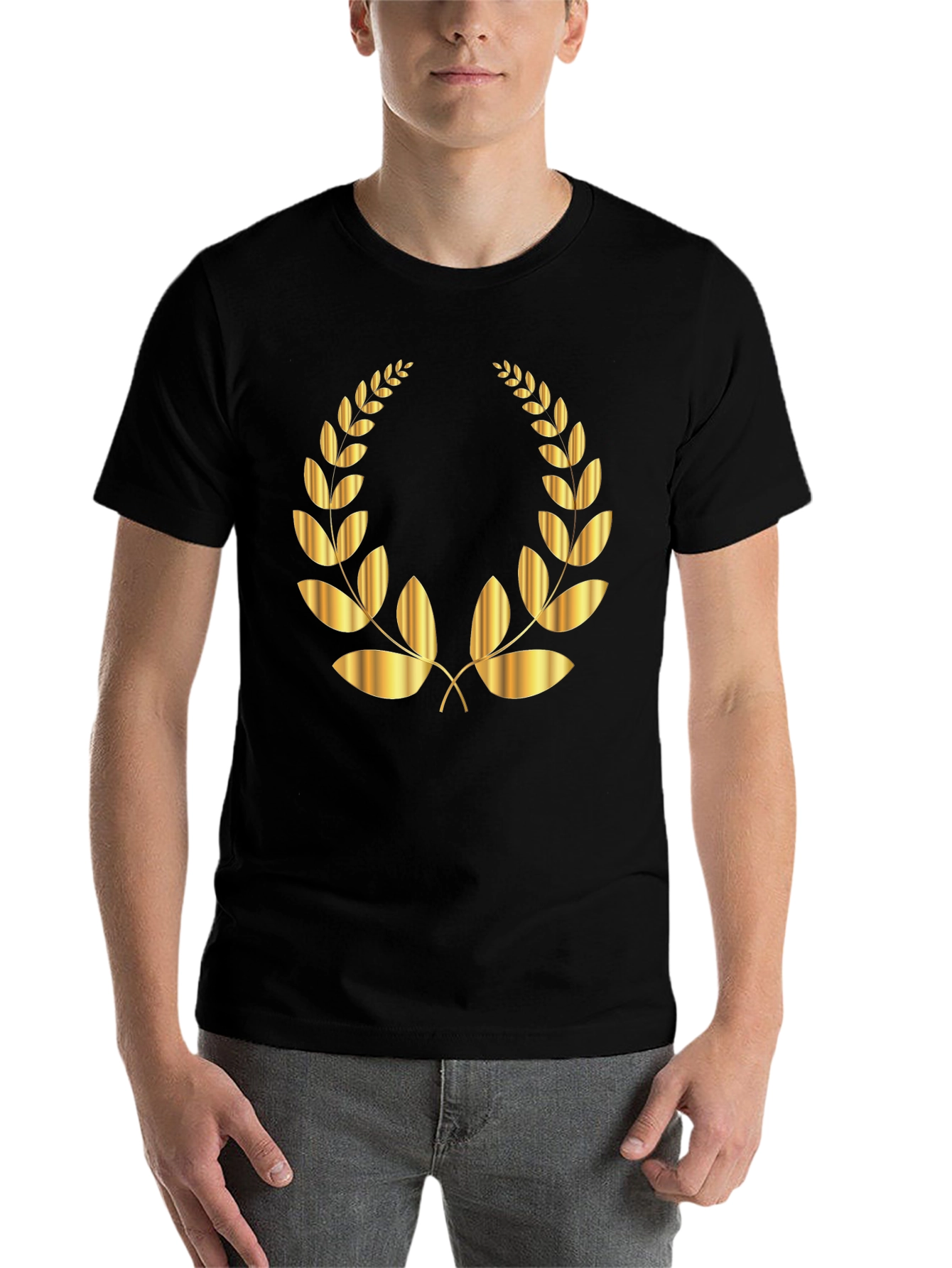 Black Golden Laurel Wreath Black T-Shirt view 7