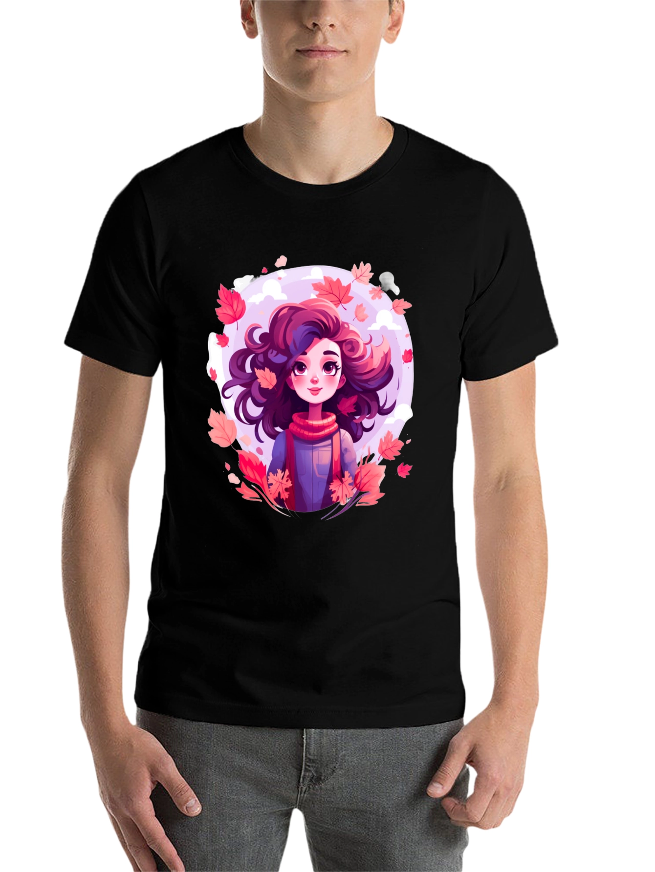 Black Autumn Girl T-Shirt - Unique Graphic Tee for Fall view 7