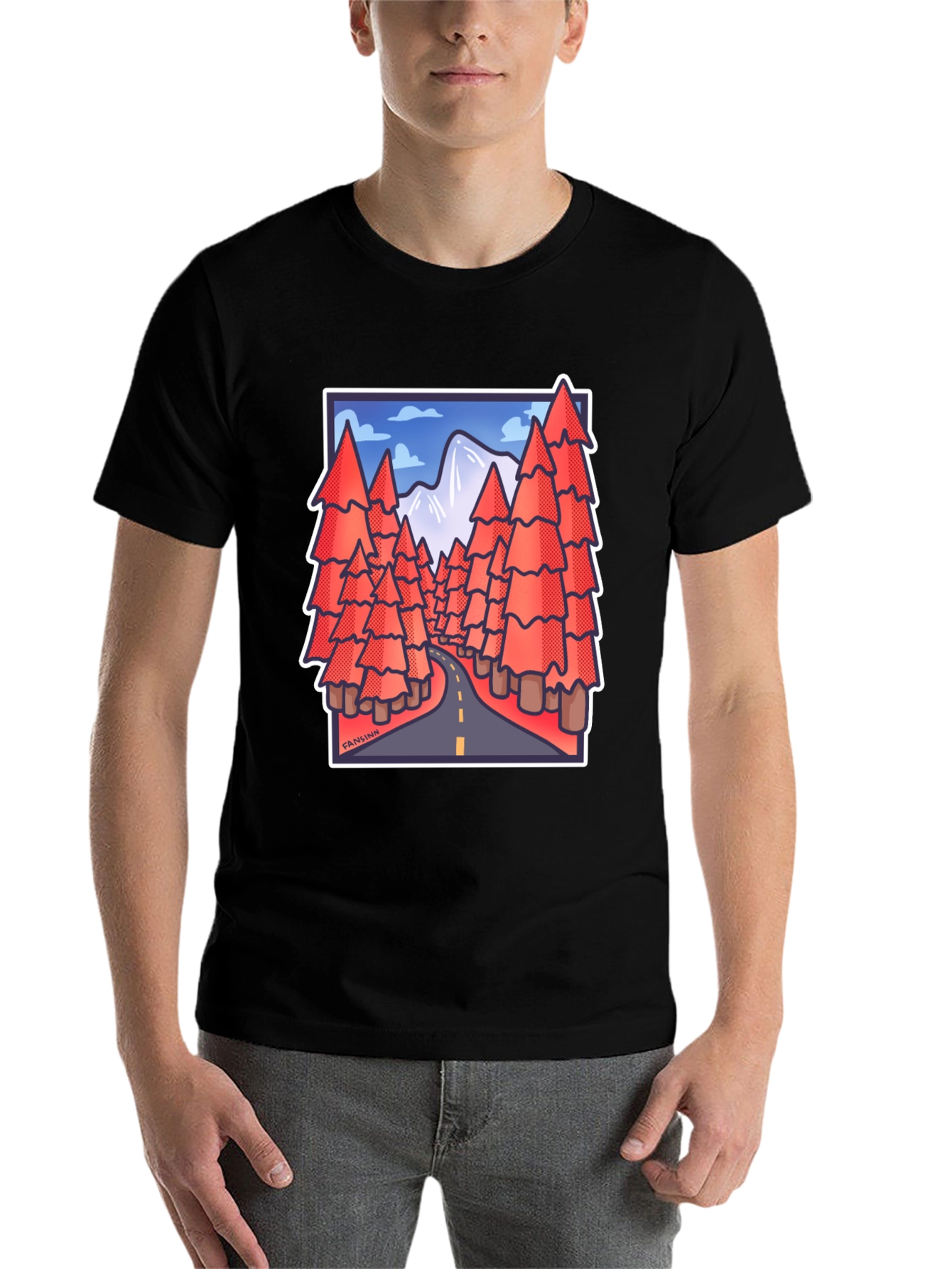 Black Road Trip Trees Graphic Tee - Black Cotton Blend view 7