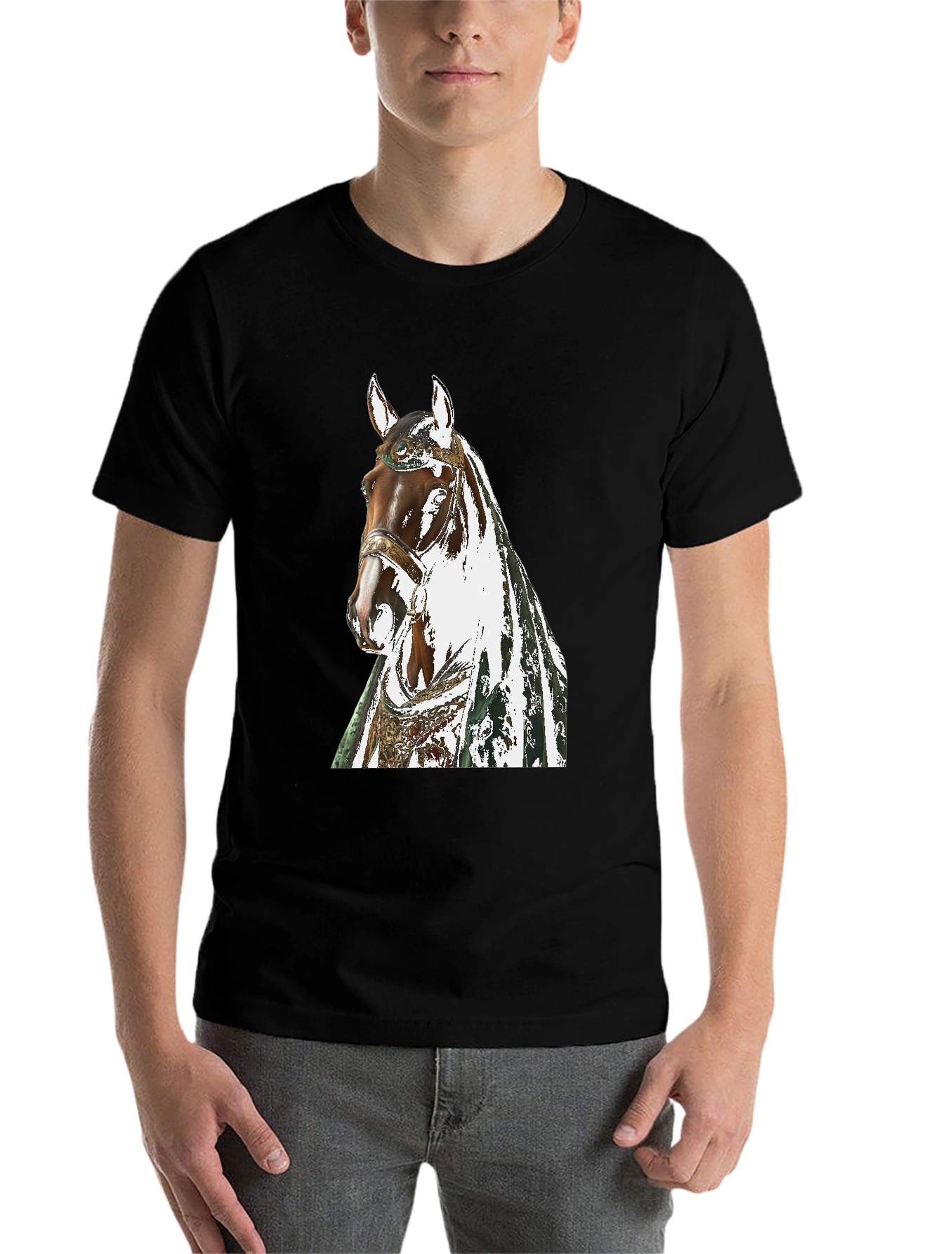 Black Horse Graphic Tee - Black Cotton T-Shirt view 7