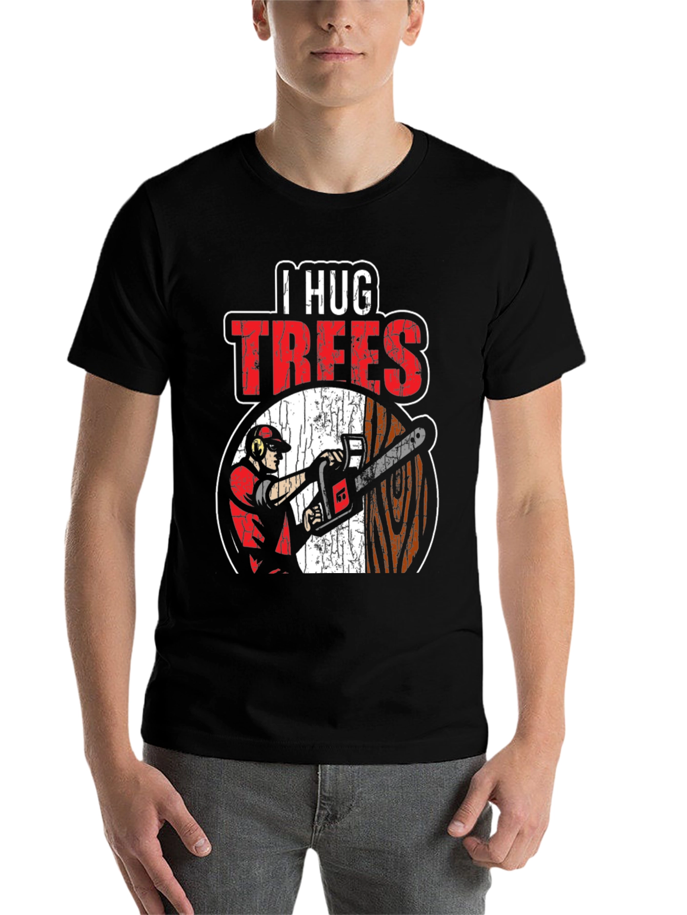 Black I Hug Trees Graphic T-Shirt - Arborist, Lumberjack view 7