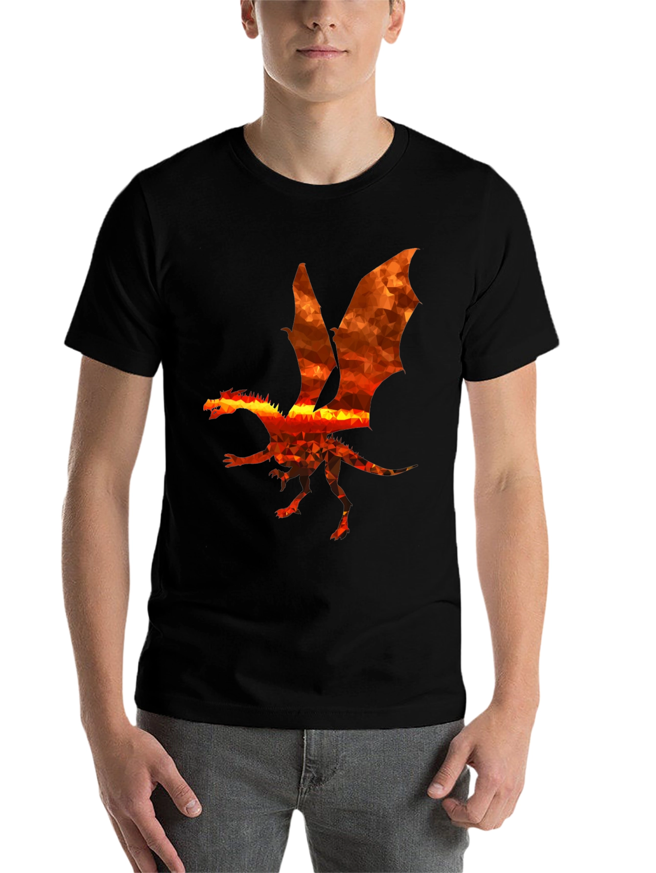 Black Geometric Dragon Graphic Tee - Black Cotton Blend view 7