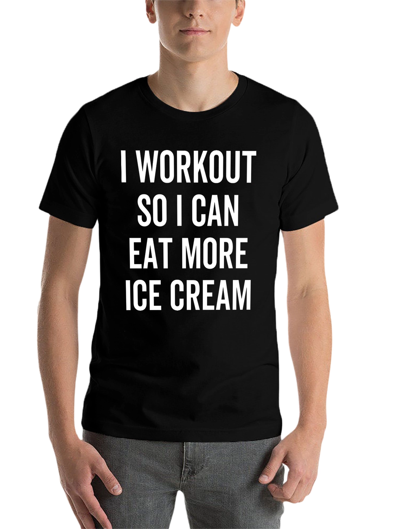 Black Workout for Ice Cream T-Shirt - Black, Funny Gym Tee view 7
