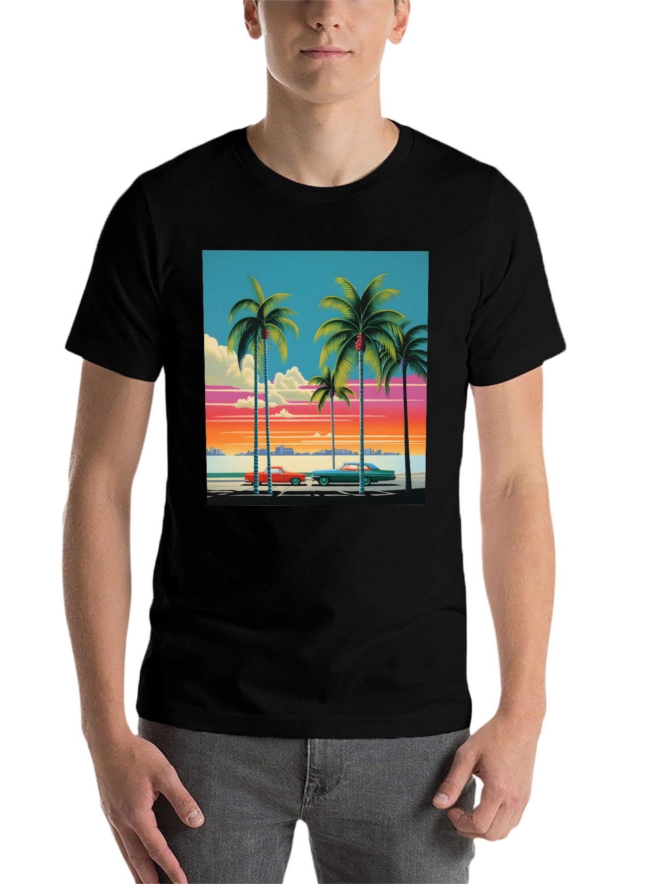 Black Retro Miami Beach Palm Tree T-Shirt view 7
