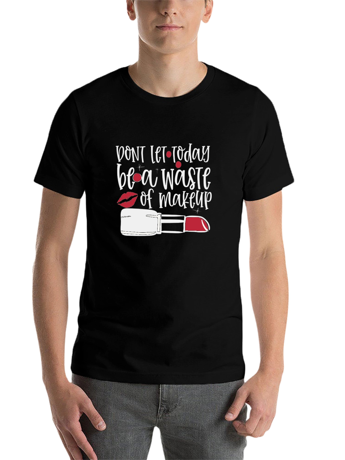 Black Makeup Lover's Tee: "Don't Let Today Be a Waste" view 7