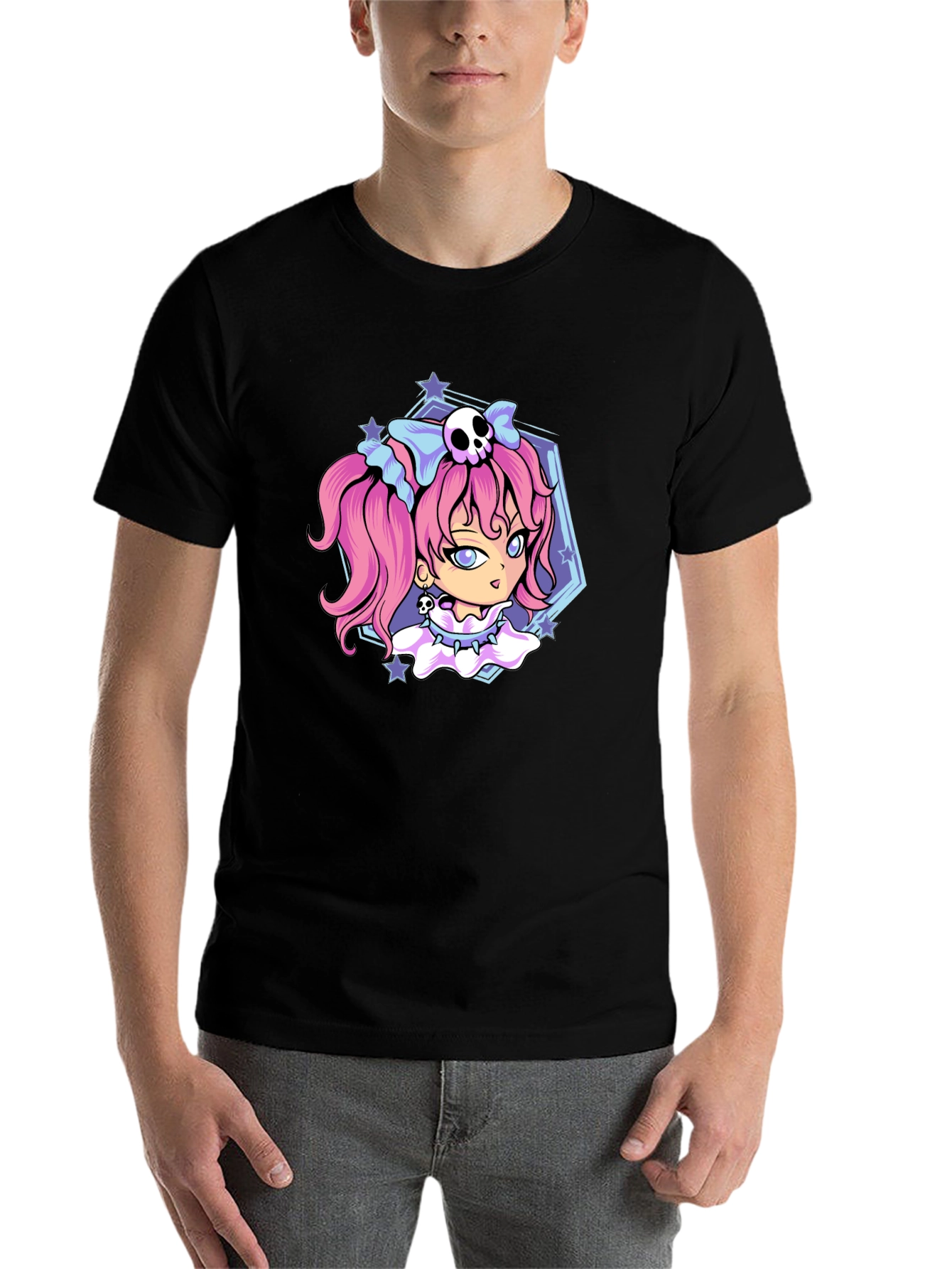 Black Gothic Anime Girl Black T-Shirt view 7