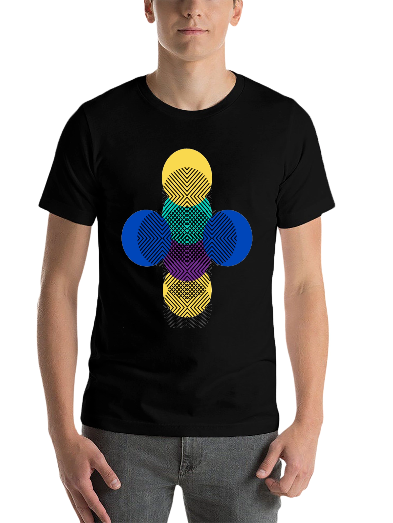 Black Geometric Circles Graphic Tee - Modern Pattern T-Shirt view 7