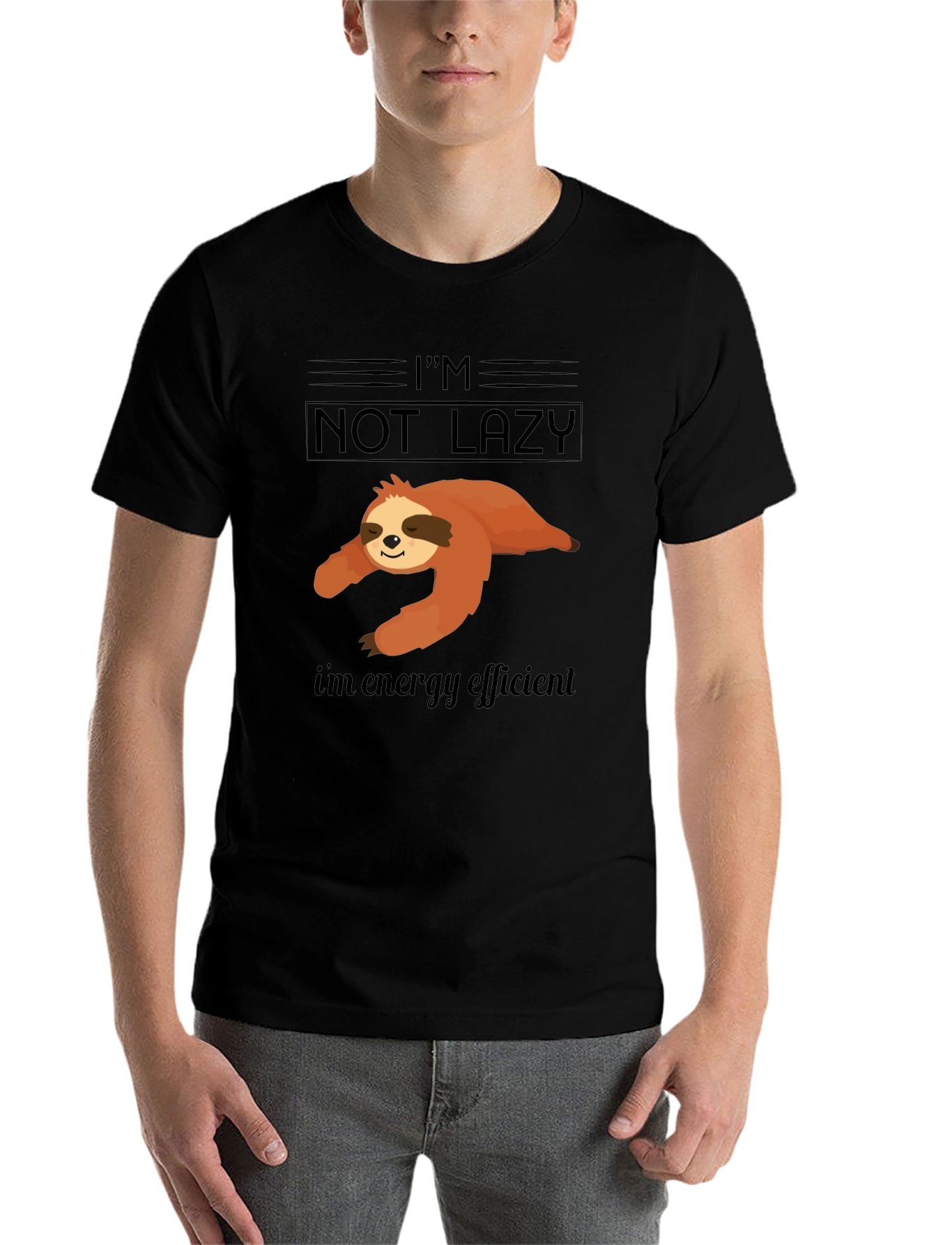 Black I'm Not Lazy Energy Efficient Sloth Graphic T-Shirt view 7