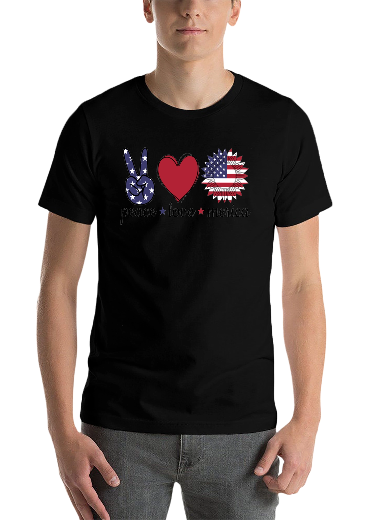 Black Patriotic Peace Love America T-Shirt view 7
