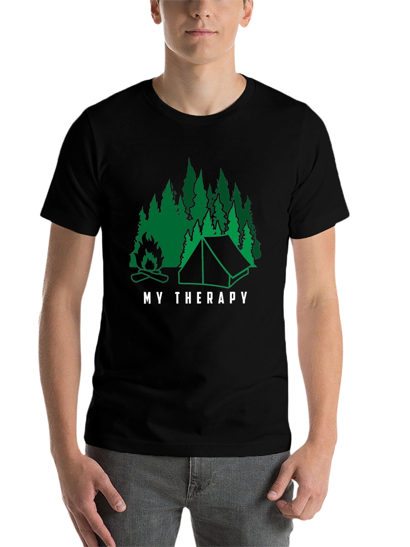 Black Camping Therapy Graphic Tee - Nature Adventure Shirt view 7