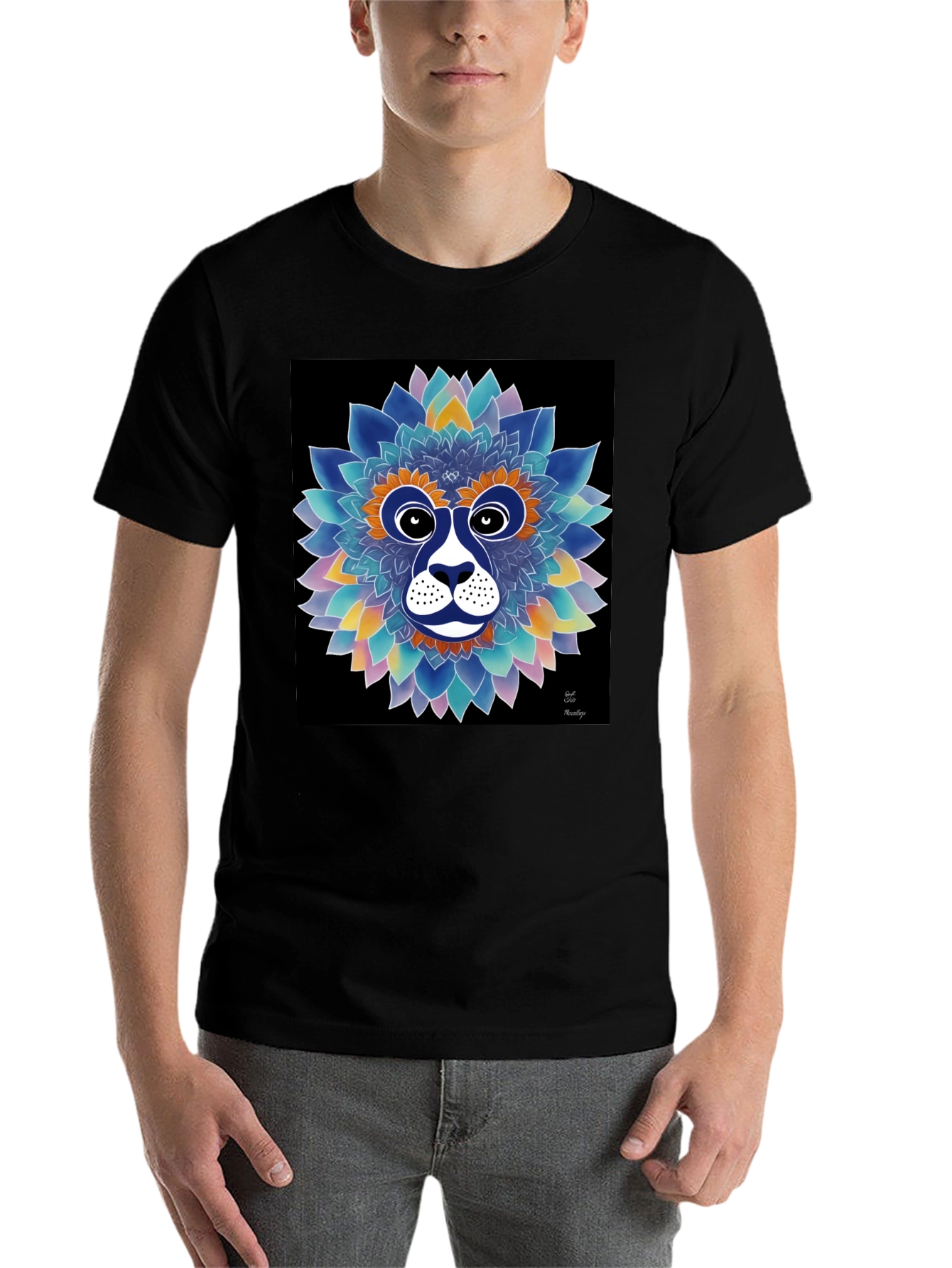 Black Floral Lion Face Graphic T-Shirt view 7