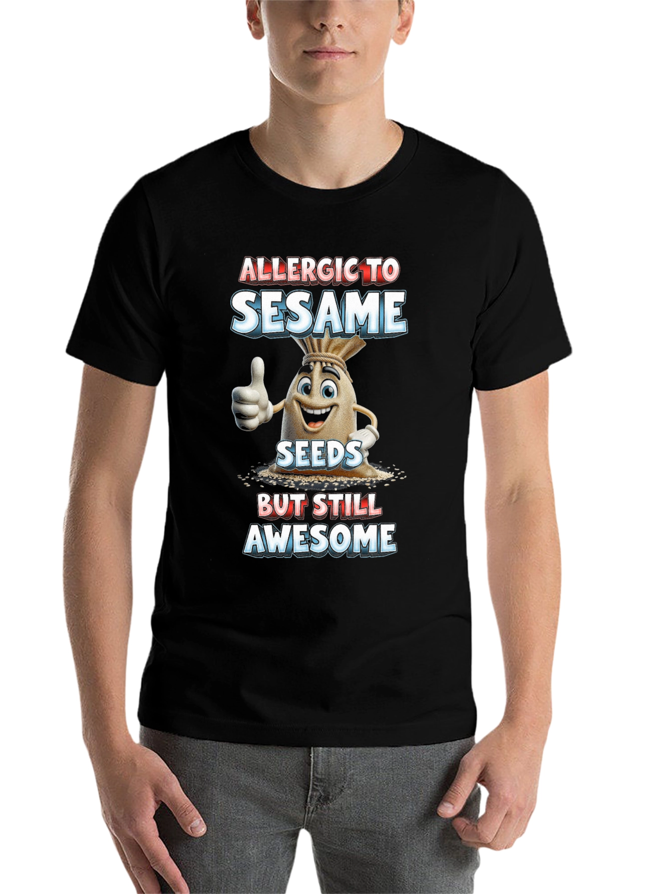 Black Allergic To Sesame T-Shirt Funny Graphic Tee view 7