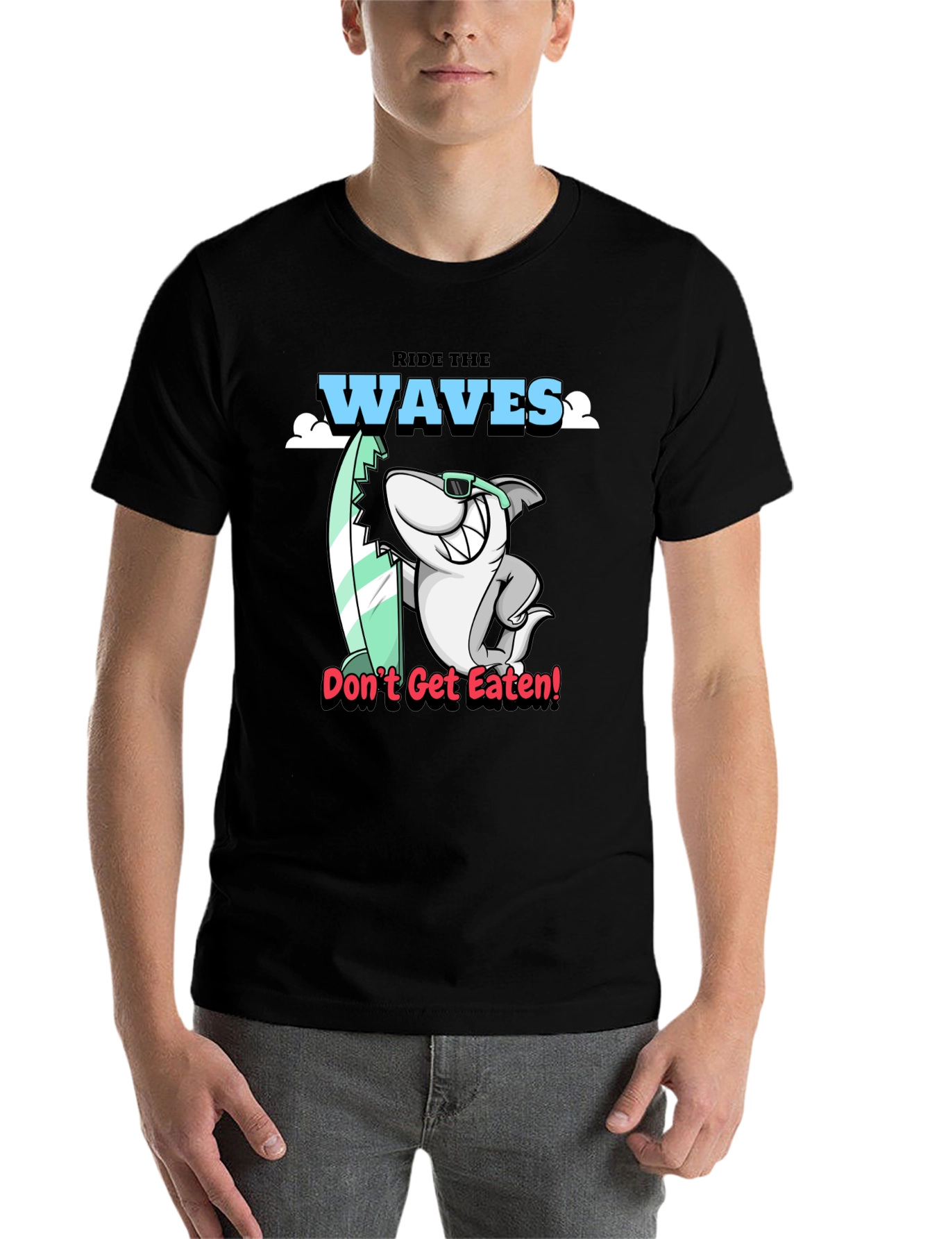 Black Ride the Waves Shark Graphic T-Shirt view 7