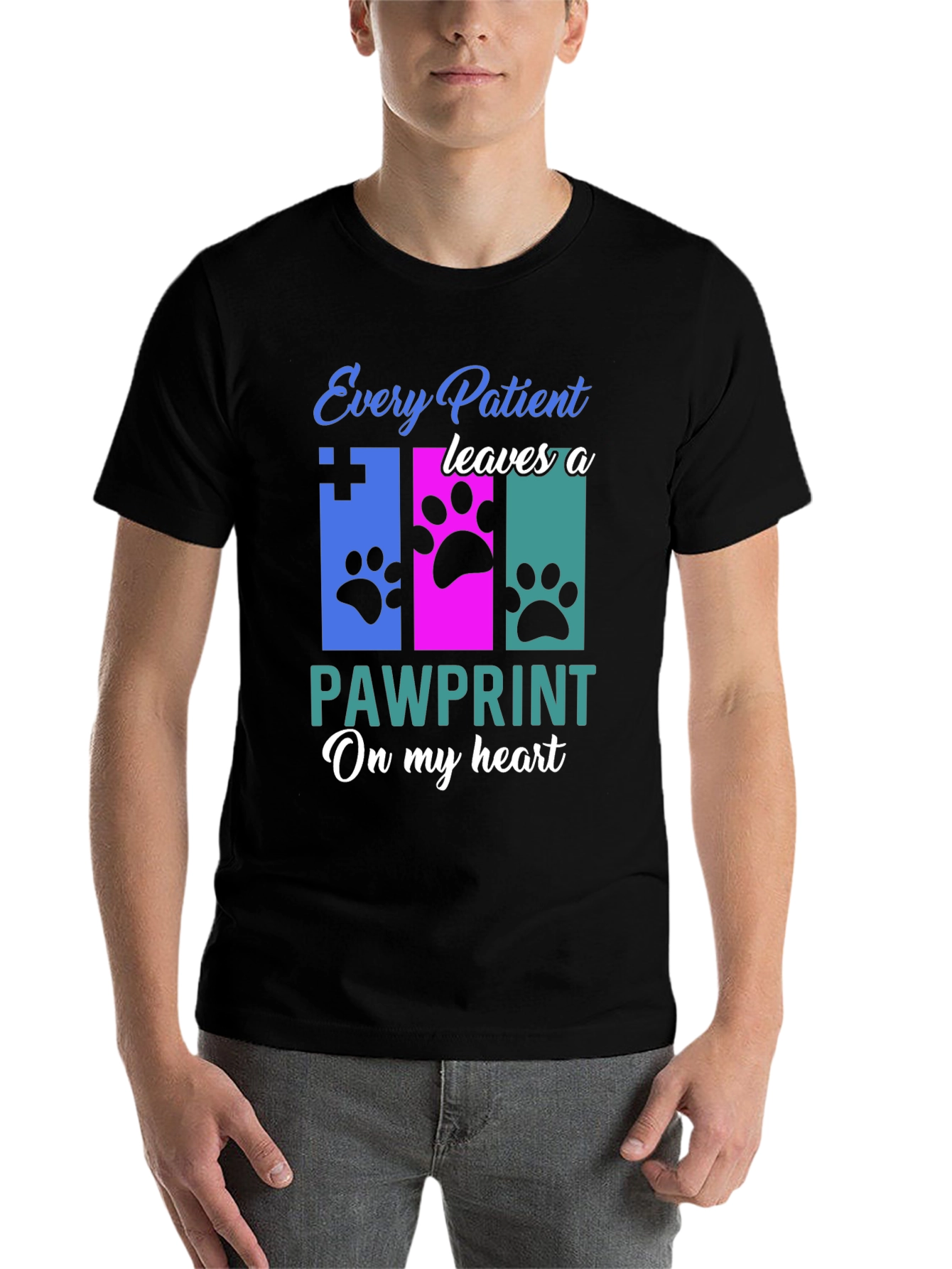 Black Veterinarian Paw Print T-Shirt - Animal Lover Gift view 7