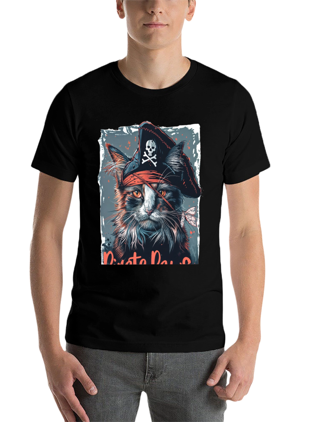 Black Pirate Cat Graphic T-Shirt - Black view 7