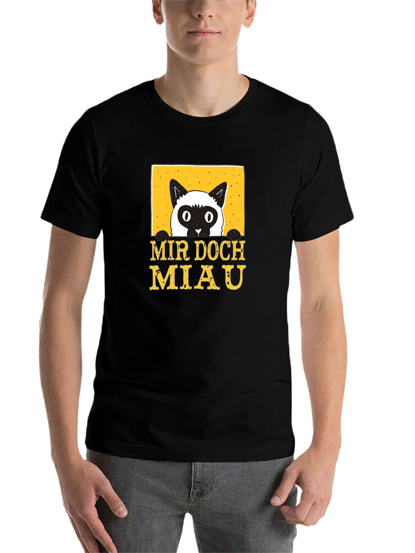 Black Mir Doch Miau Cat T-Shirt - Black Cotton Blend Tee view 7