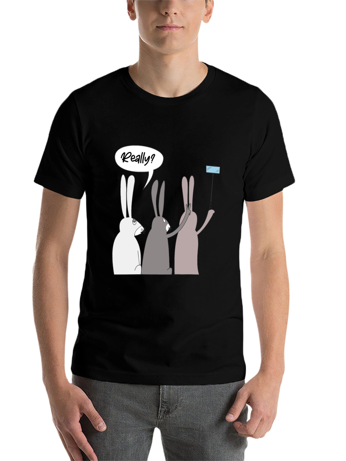 Black Rabbit Trio Men's Black Graphic T-Shirt view 7