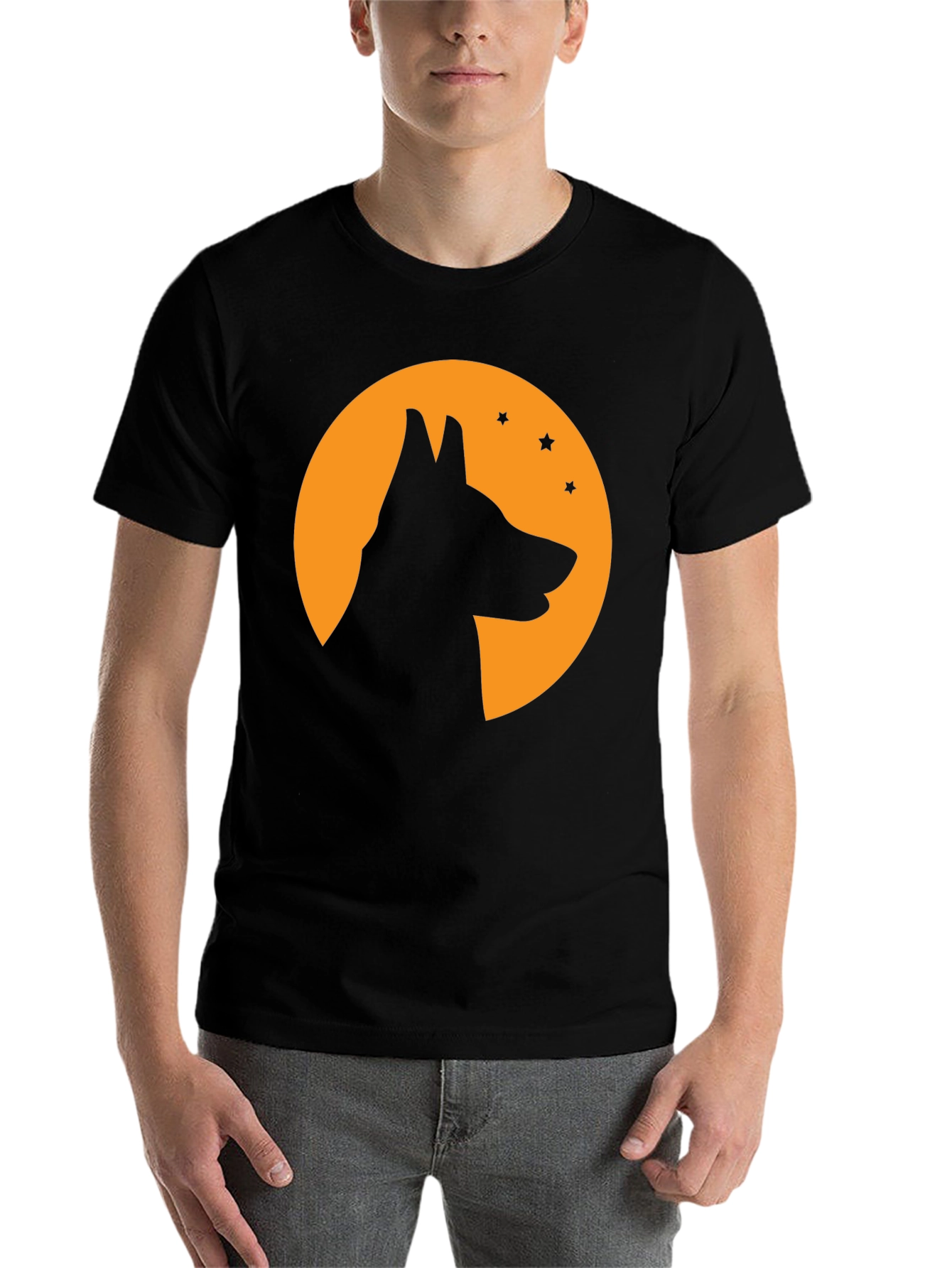Black Dog Silhouette Moon T-Shirt - Halloween Tee view 7
