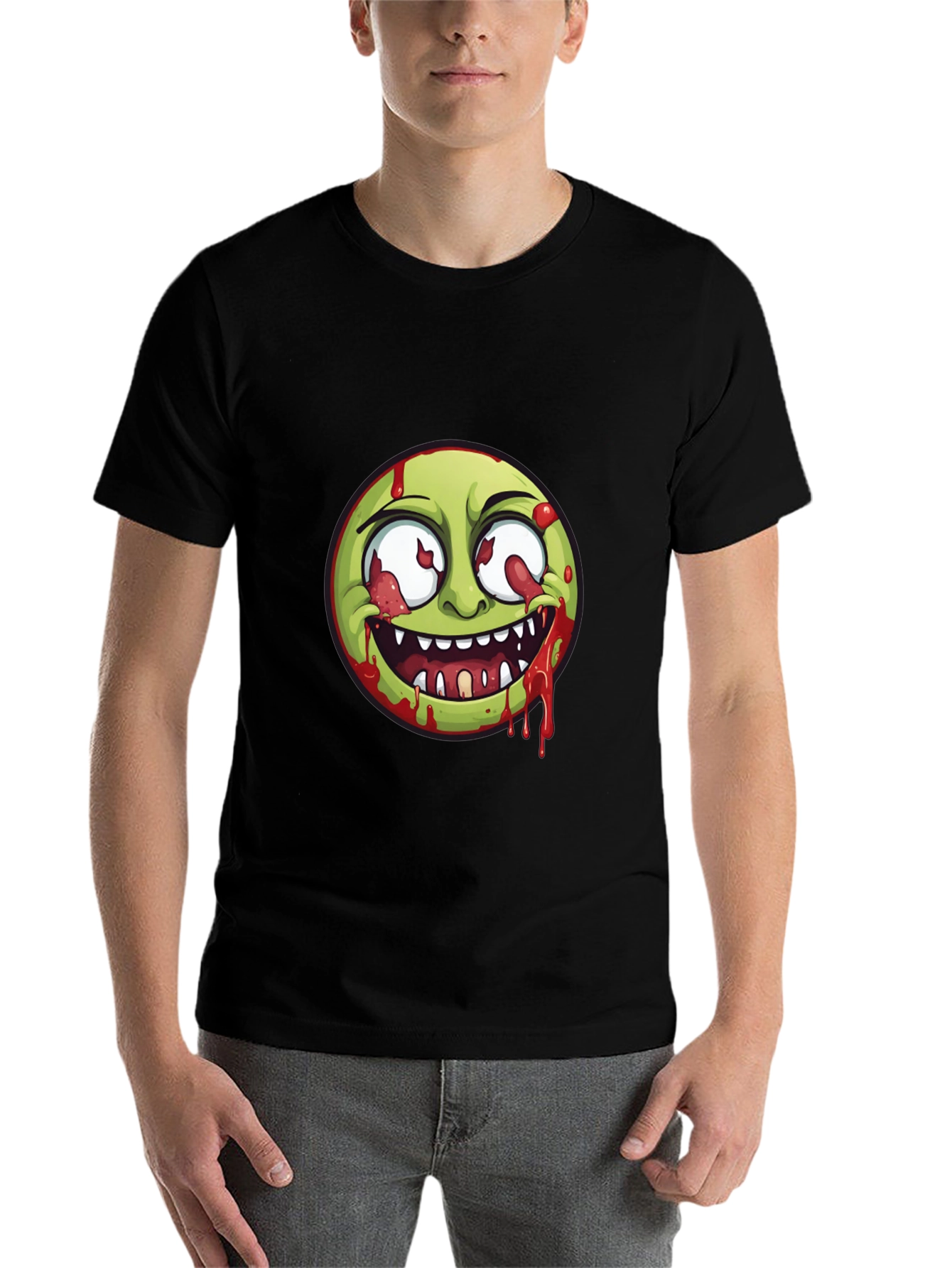Black Zombie Emoji Graphic Print T-Shirt view 7
