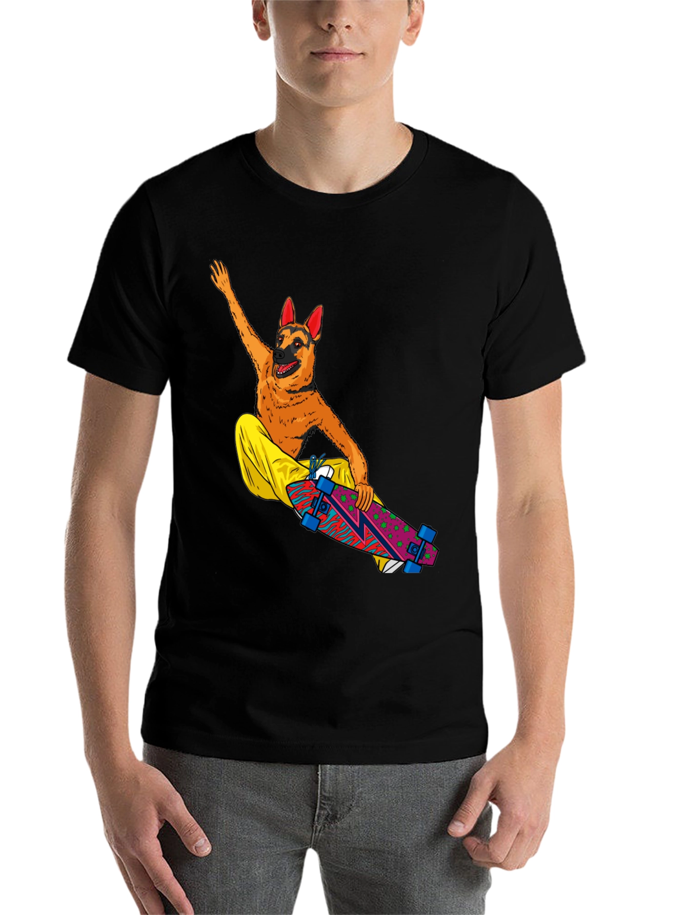 Black Dog Riding Skateboard Graphic T-Shirt view 7