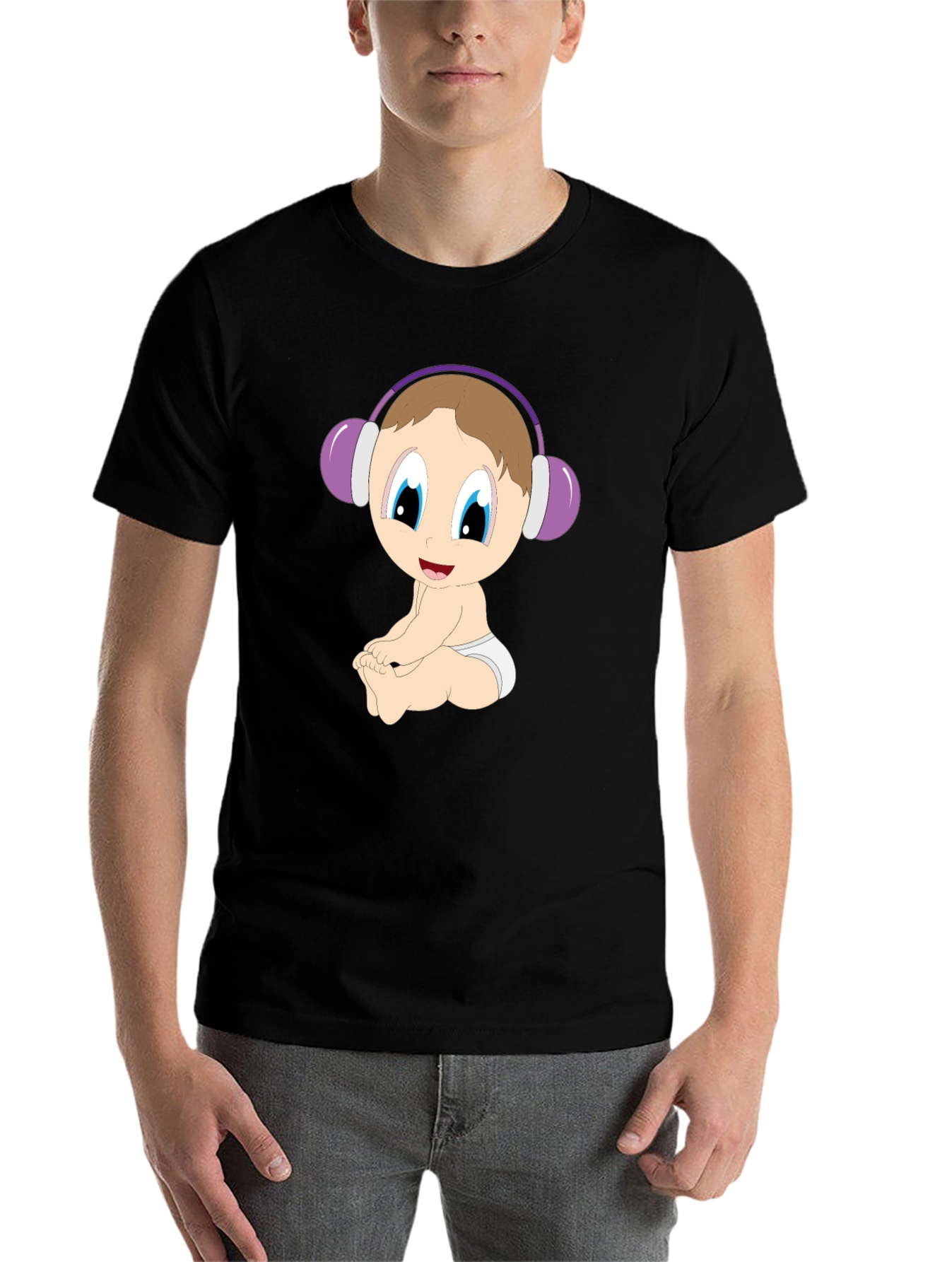 Black Baby DJ Cartoon Black T-Shirt view 7