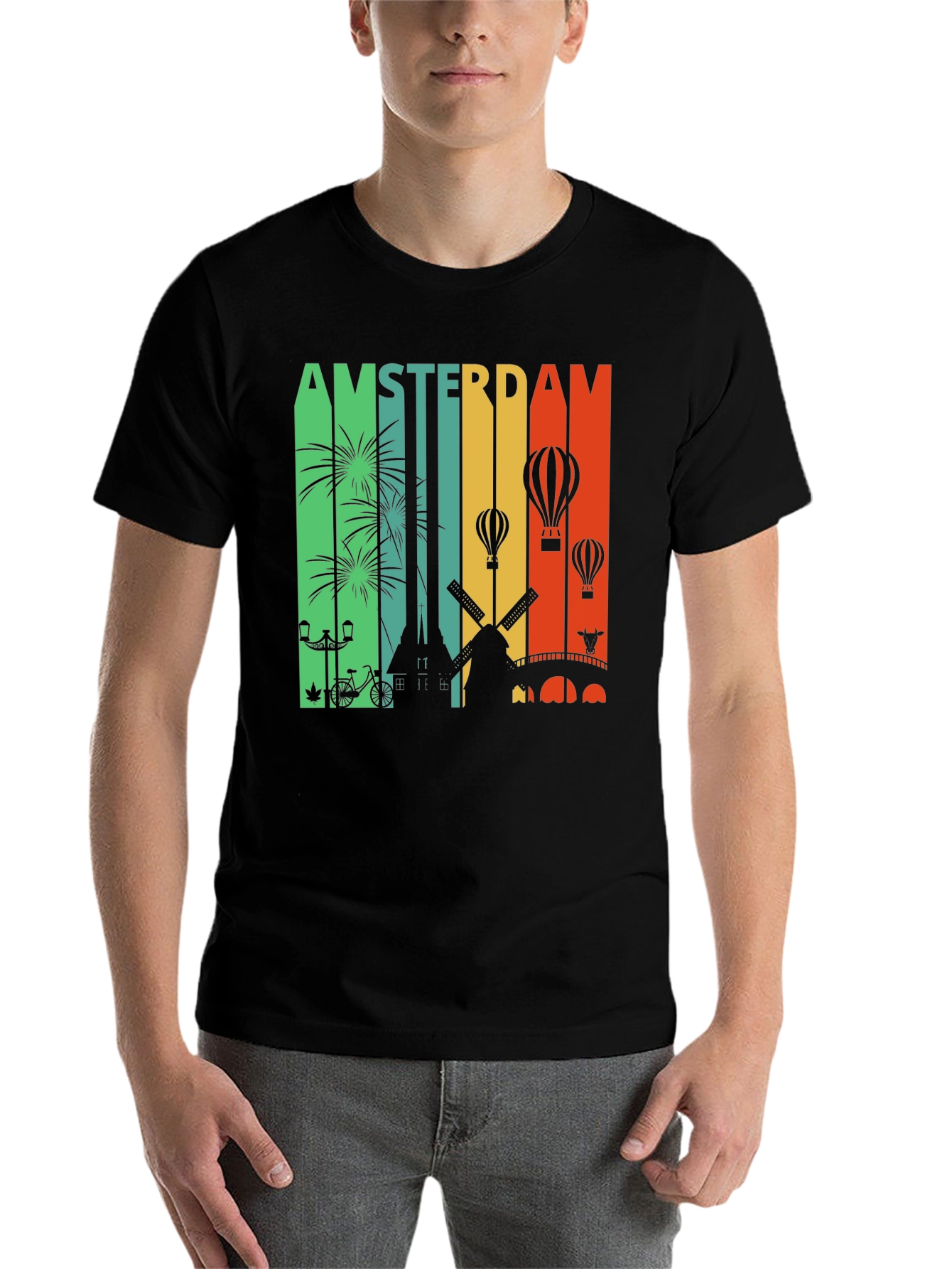 Black Amsterdam Cityscape Graphic Tee view 7