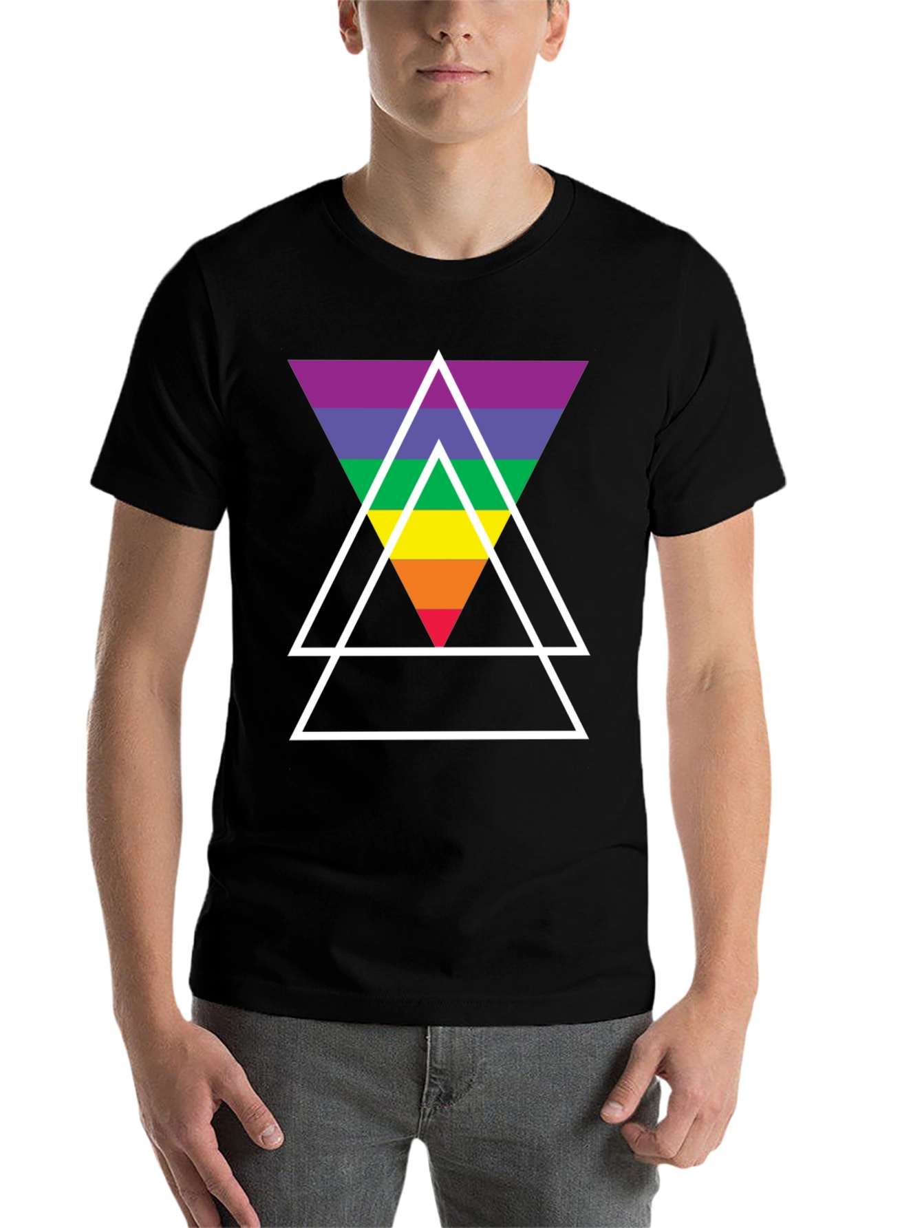 Black Rainbow Triangle Graphic Tee - Stylish Casual Wear view 7