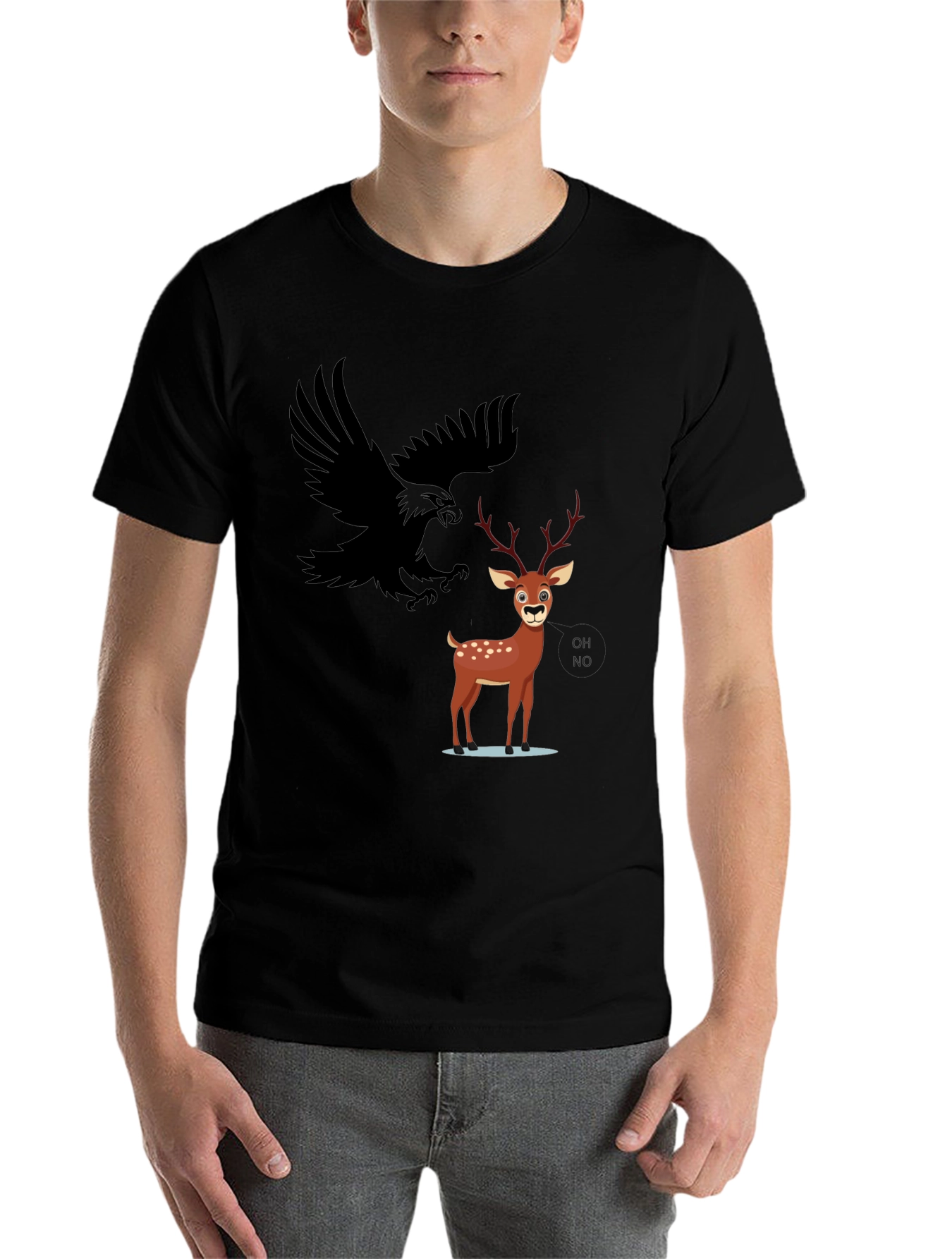 Black Eagle and Deer Graphic Tee - Black view 7