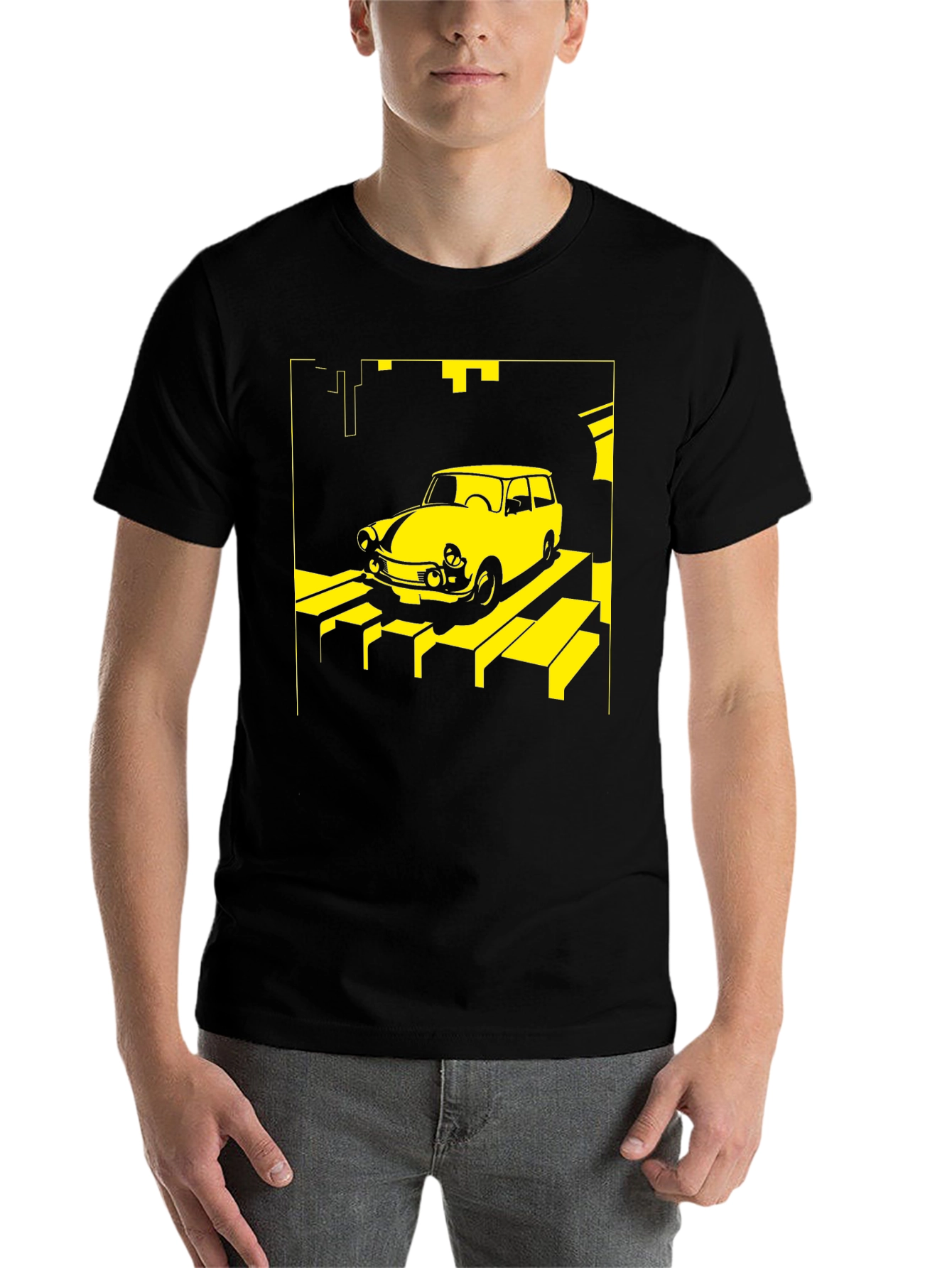 Retro Car T-Shirt - Yellow on Black - 7