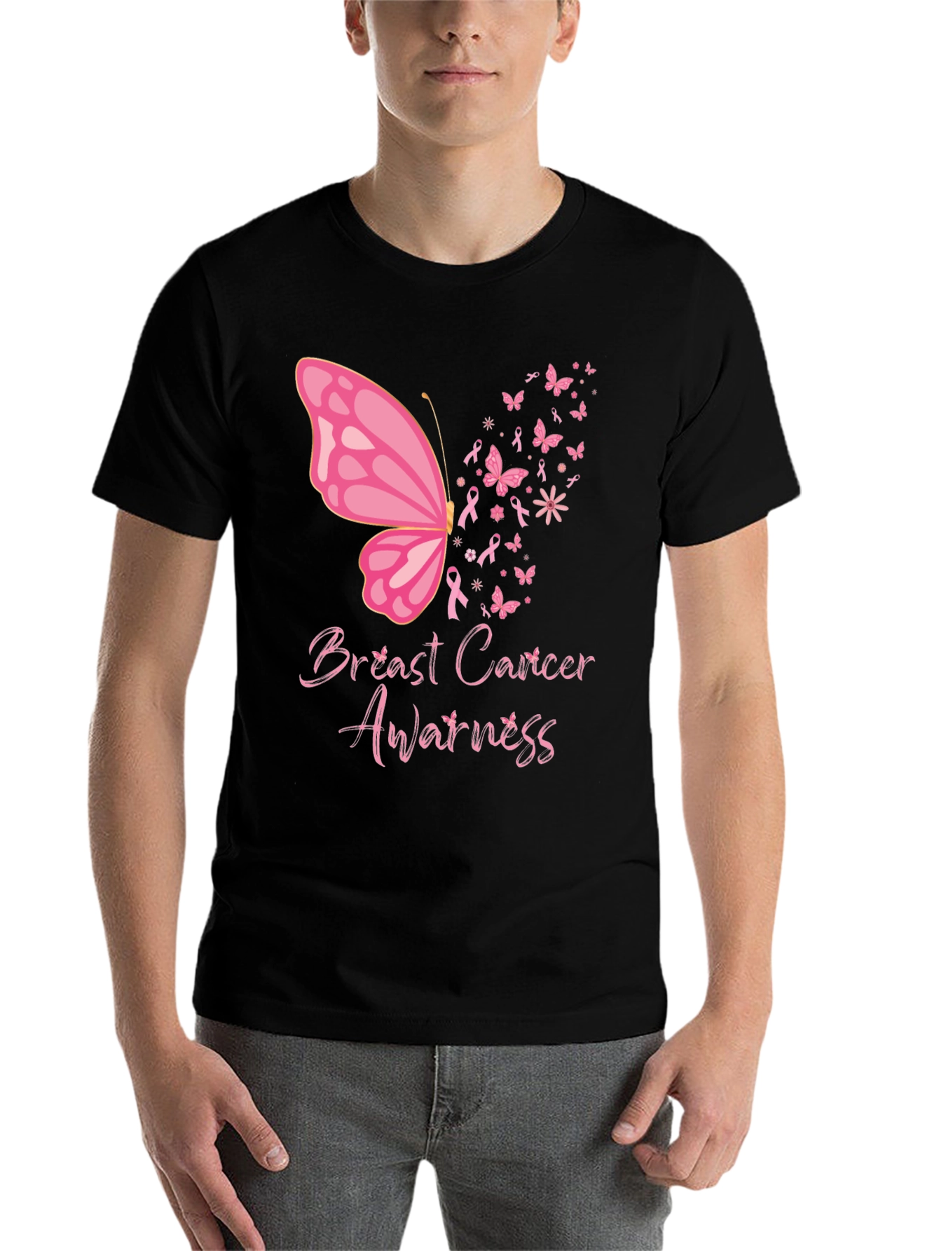 Black Breast Cancer Awareness Butterfly Tee view 7