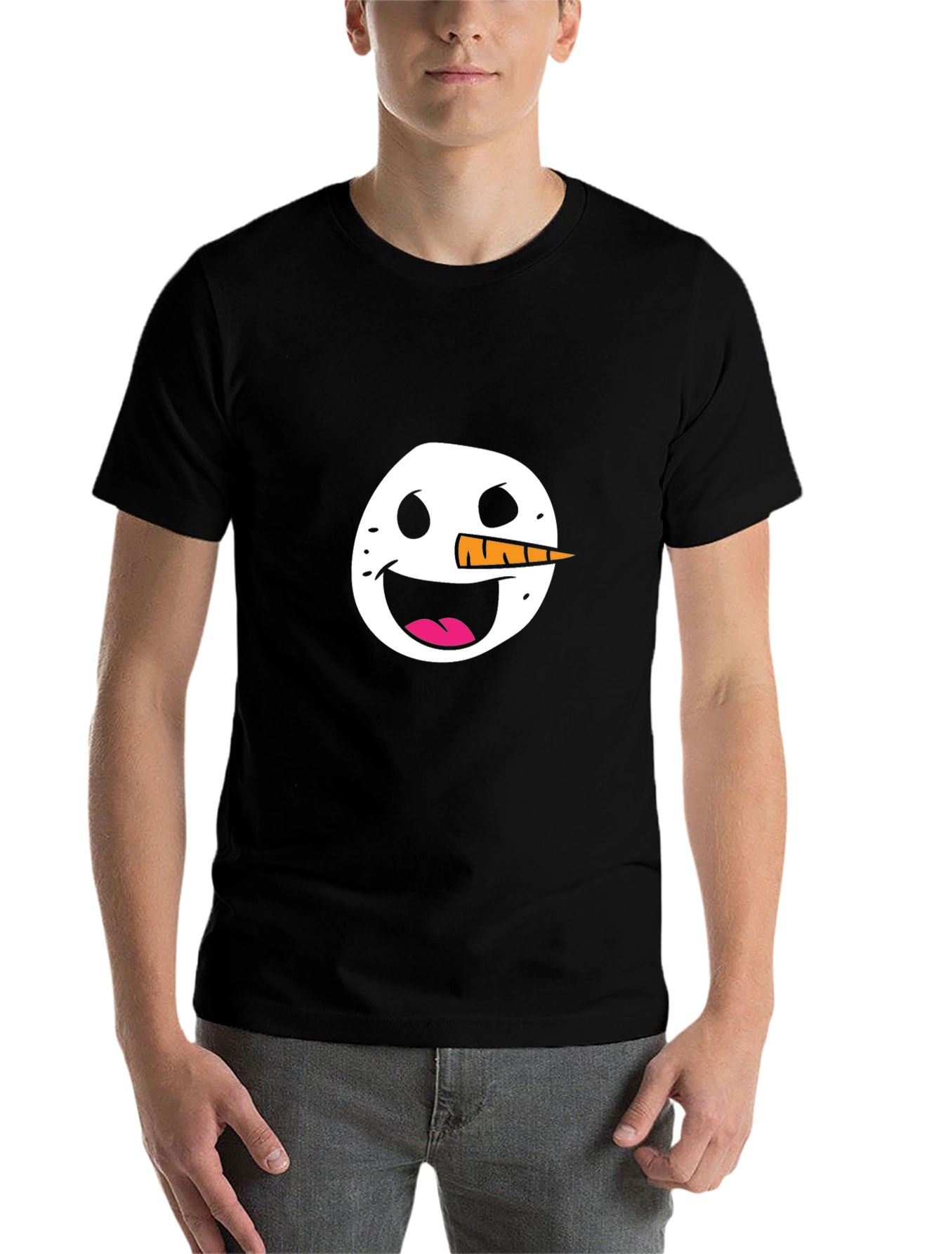 Black Snowman Face Graphic Tee - Black Cotton Casual Shirt view 7