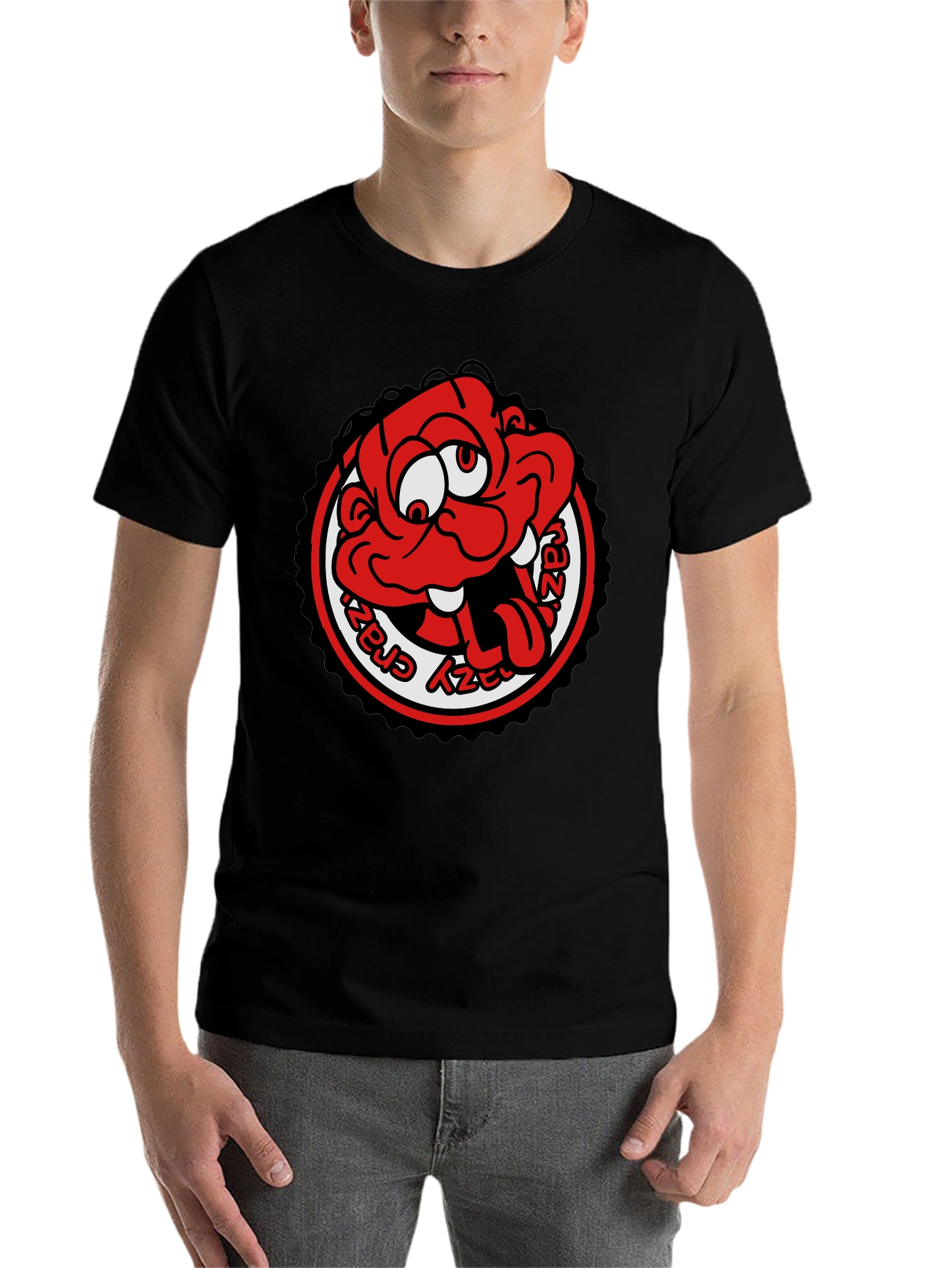 Black Crazy Cartoon Graphic Tee - Black Unisex T-Shirt view 7