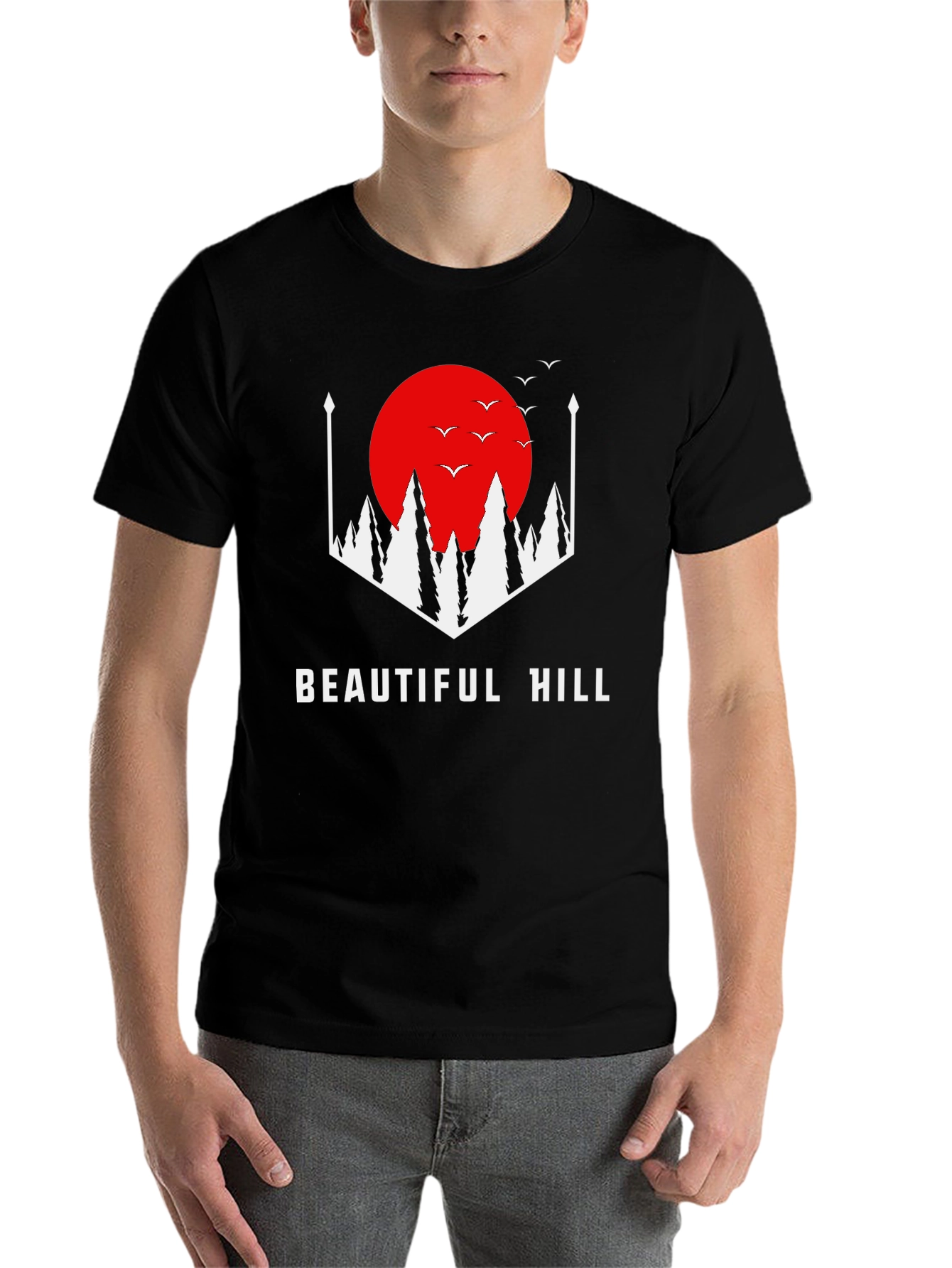 Black Beautiful Hill Graphic Tee - Stylish Comfort view 7