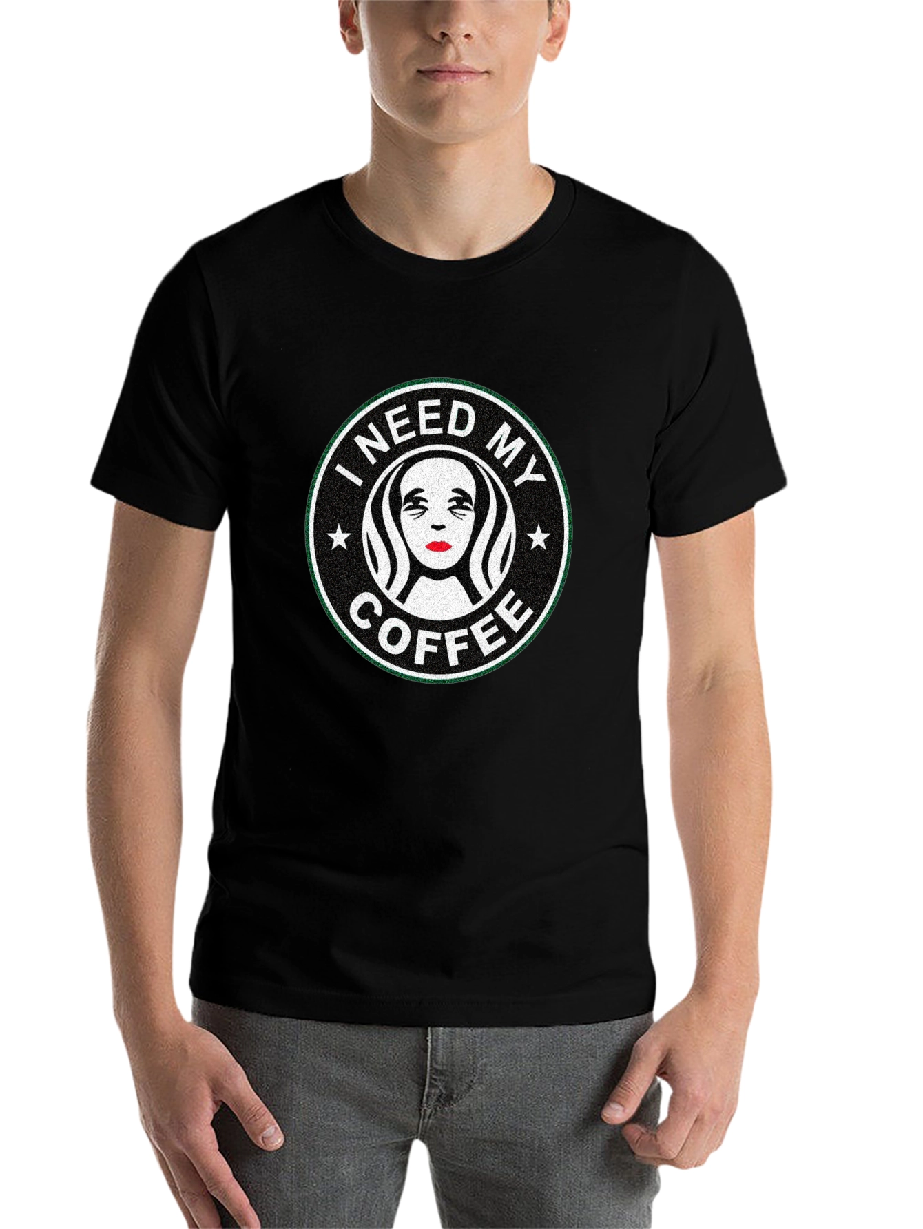 Black I Need My Coffee Graphic Tee - Unisex Black T-Shirt view 7