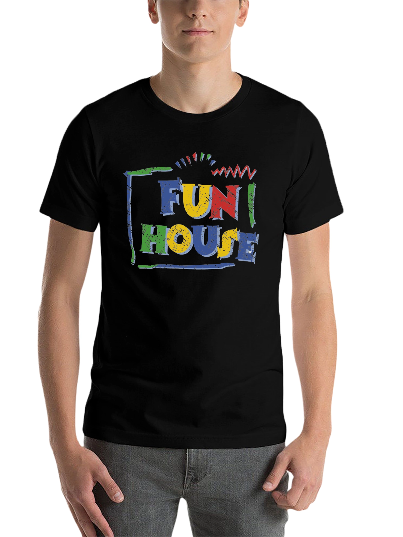 Black Fun House Graphic Tee - Vintage Style Black T-Shirt view 7