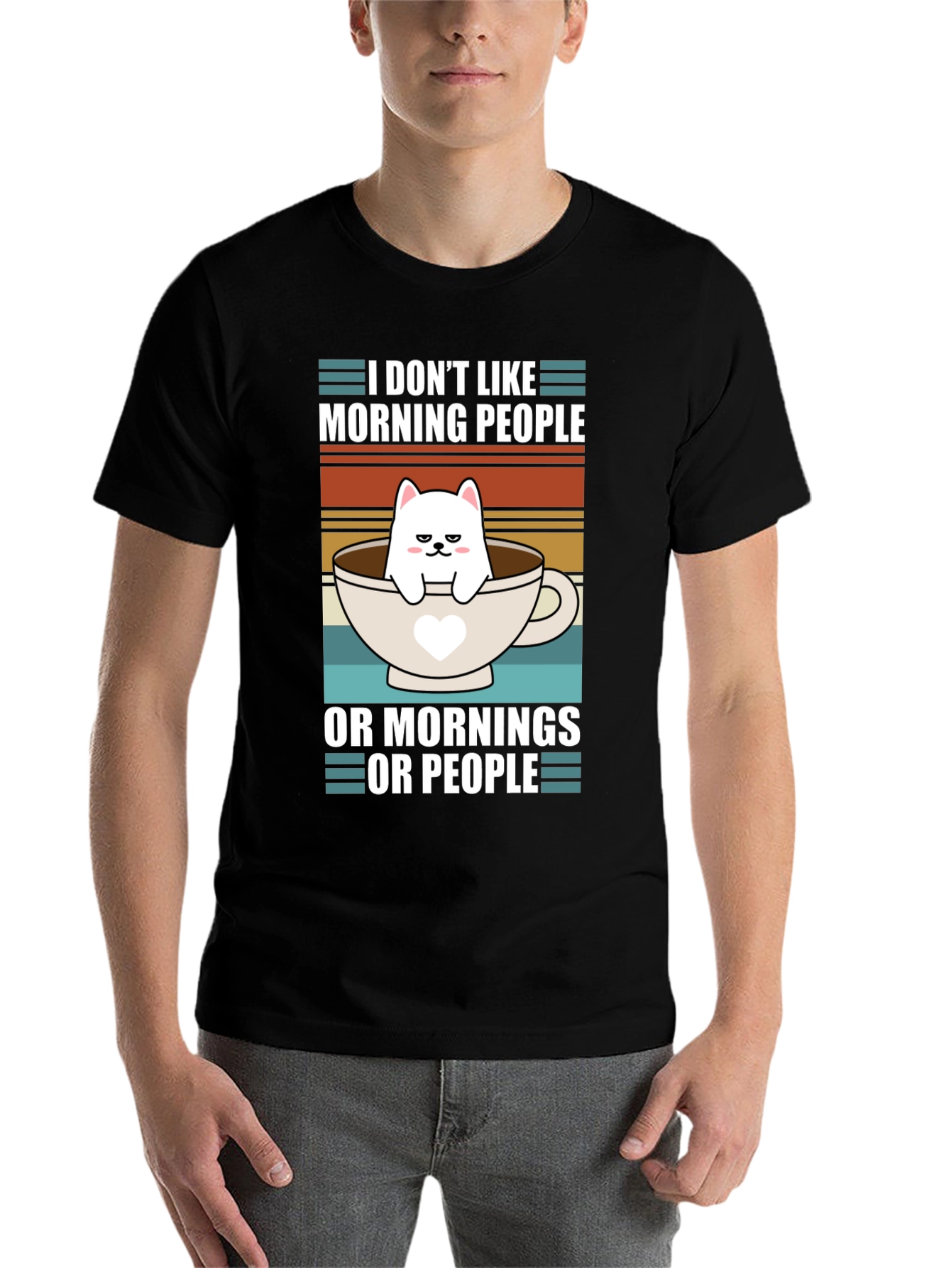 Black Funny I Don't Like Morning People Cat T-Shirt view 7