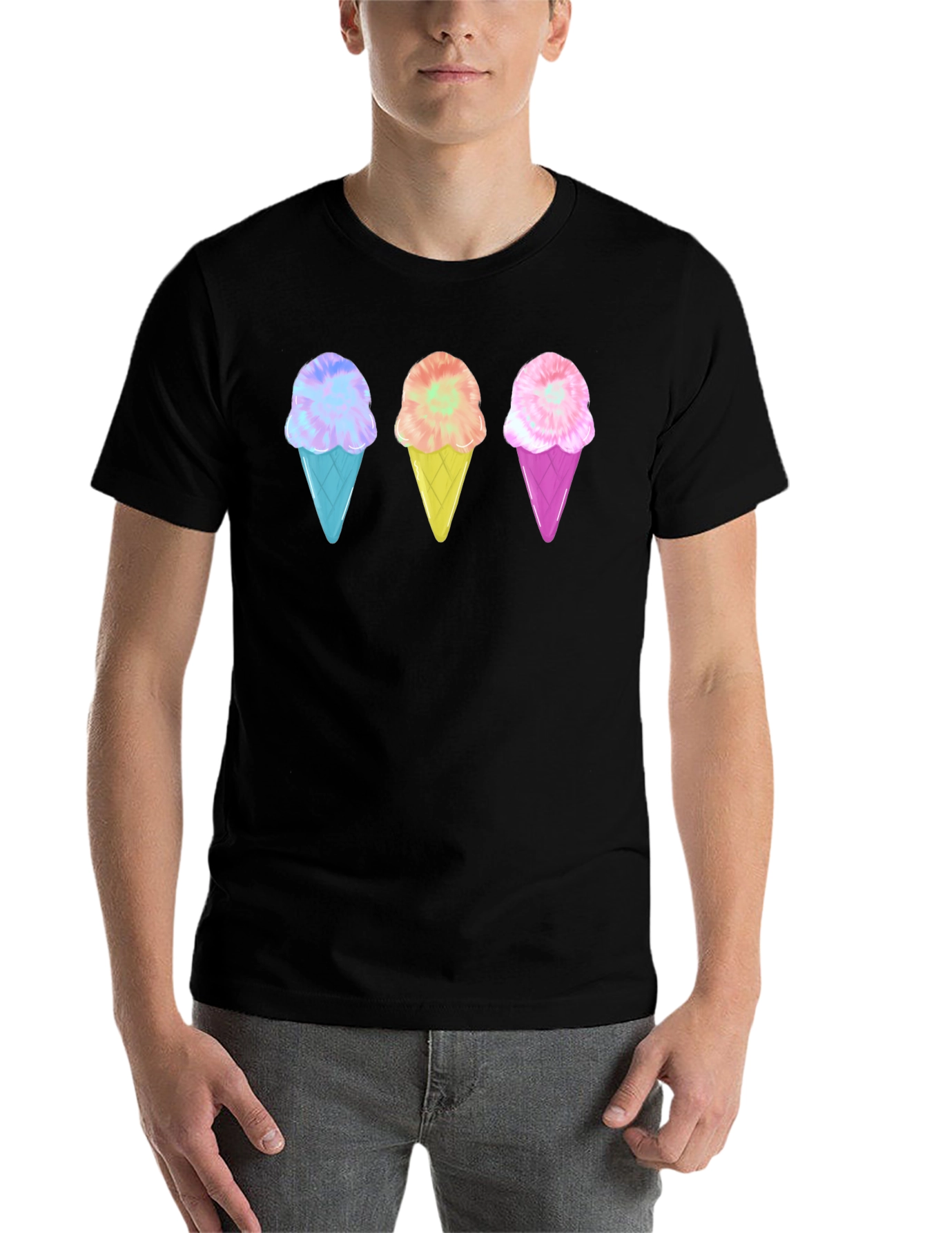 Black Ice Cream Cone Graphic Tee - Black Unisex T-Shirt view 7