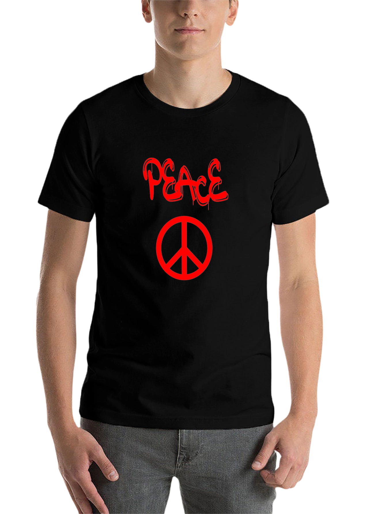 Black Peace T-Shirt - Black with Red Graphic view 7