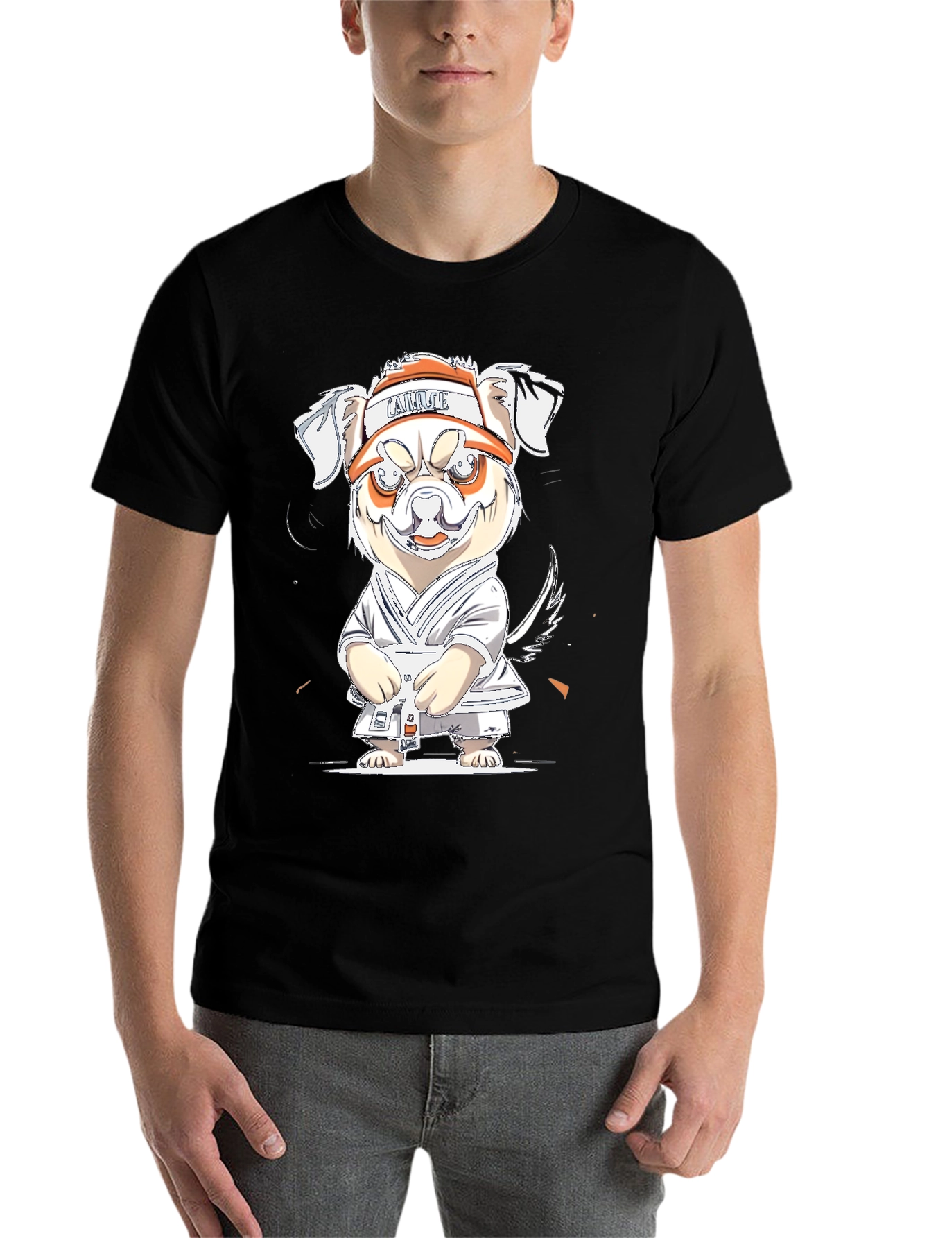 Black Cartoon Dog Karate T-Shirt view 7