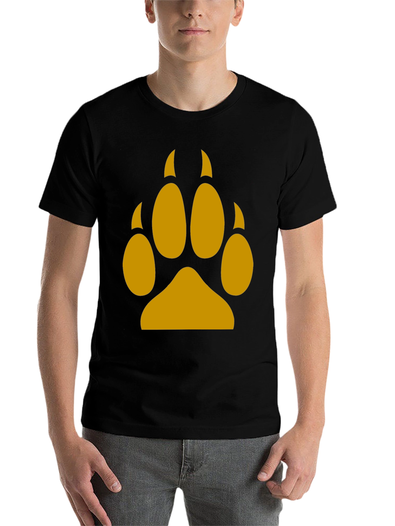 Black Wolf Paw Print Tee - Black Cotton Blend T-Shirt view 7